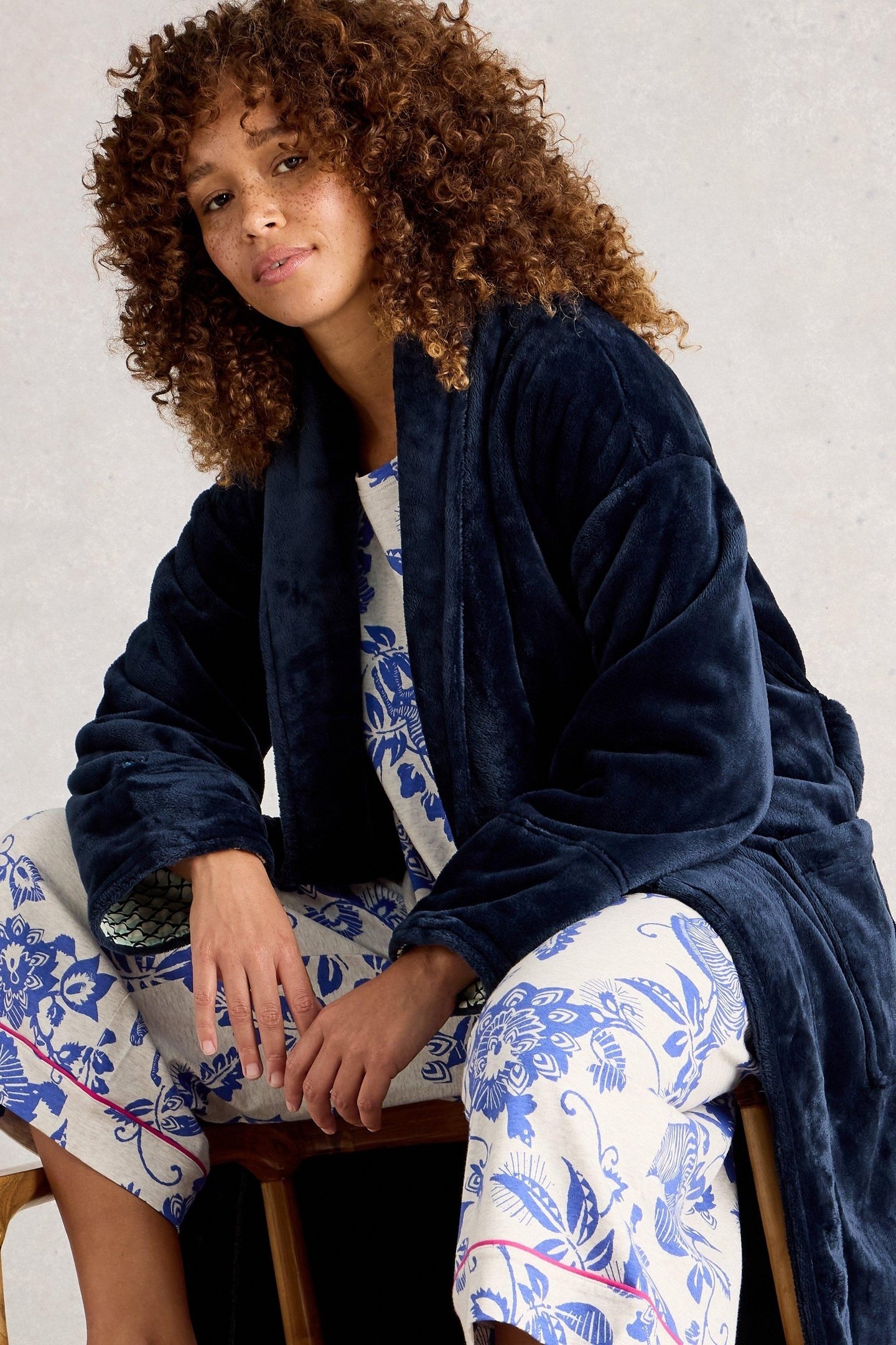 CLOVER COSY DRESSING GOWN DARK NAVY 2