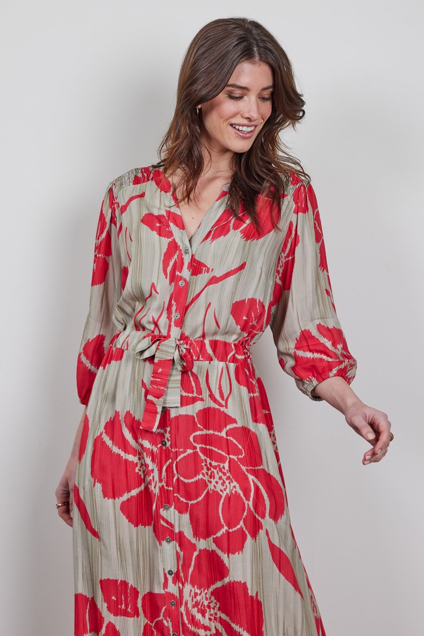 DRESS NANTES IN FEATHER GREY WITH FLEURI PRINT 2