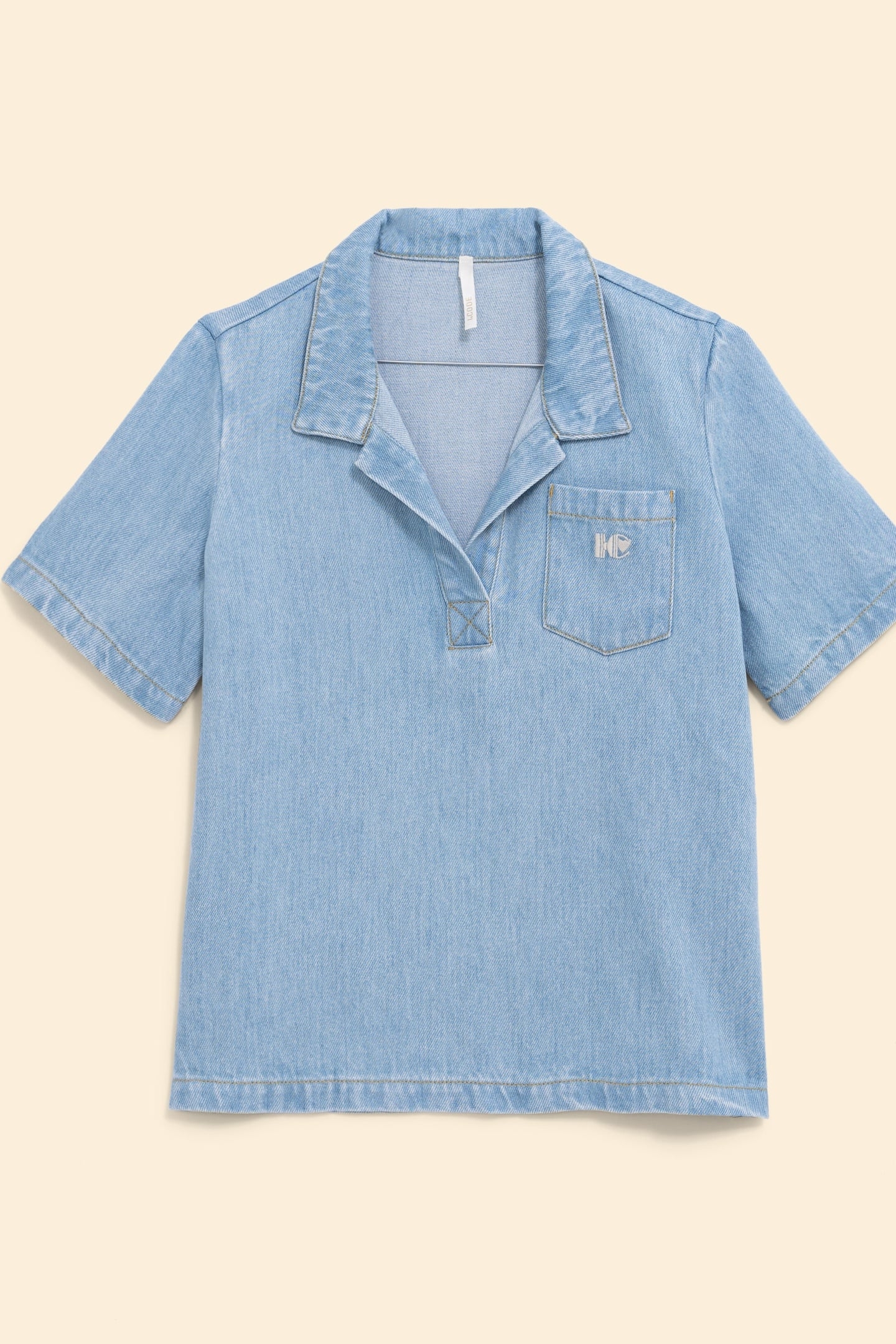 BLUE DENIM PEA JACKET-STYLE TOP BLEACH 3