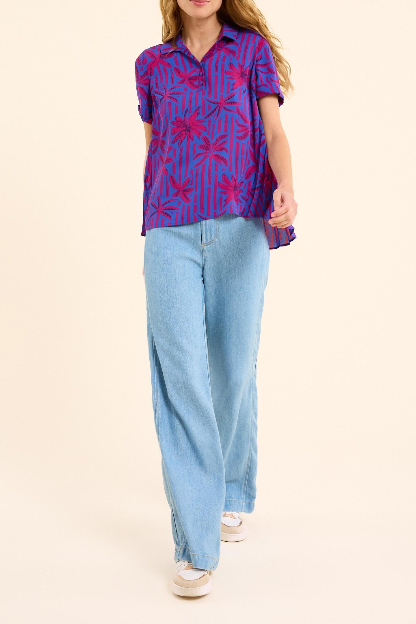 PALM TREE PRINT INDIGO TOP INDIGO 2