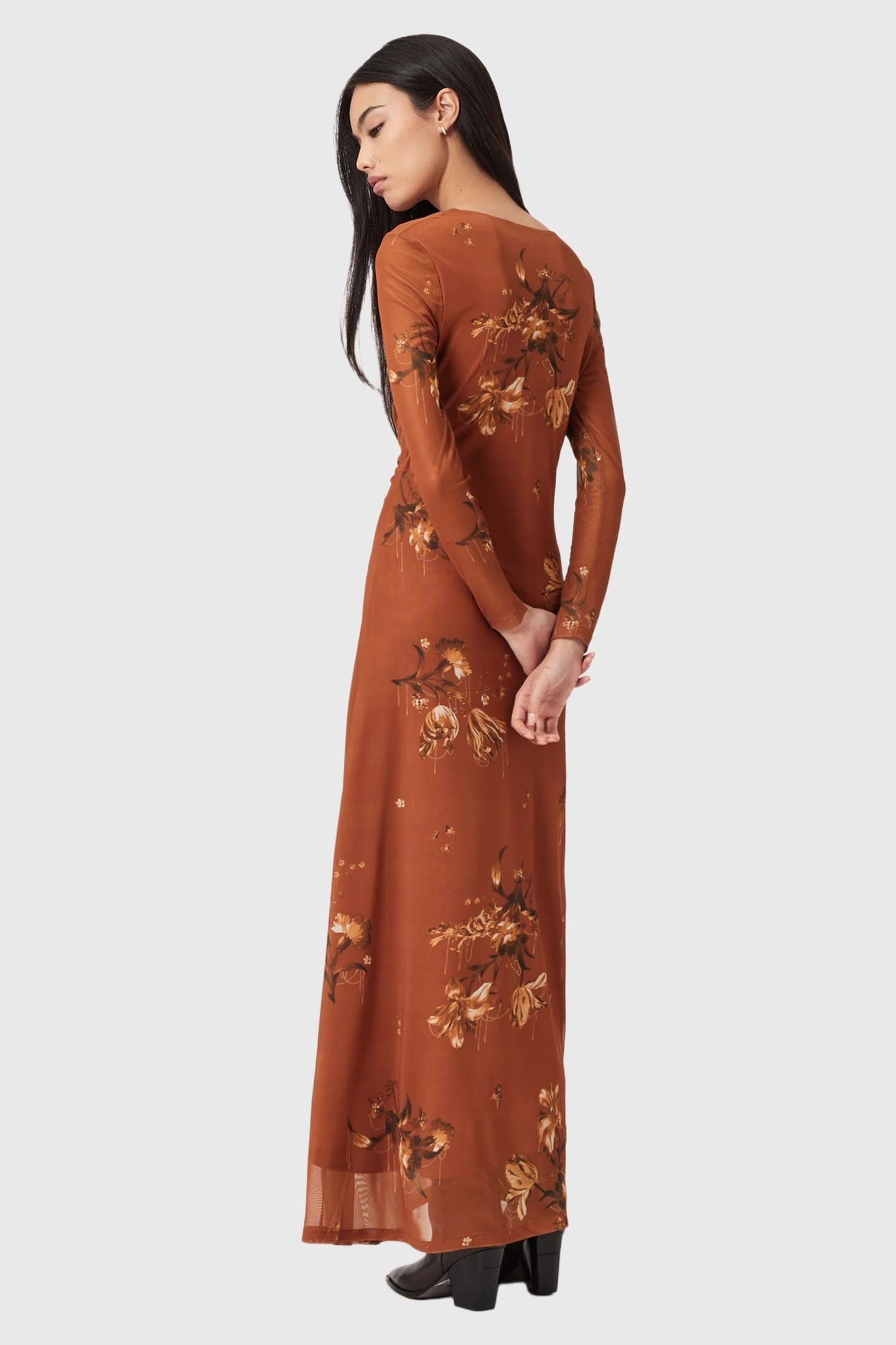 GABBY LS MESH DRESS ANIA RUST BROWN 3