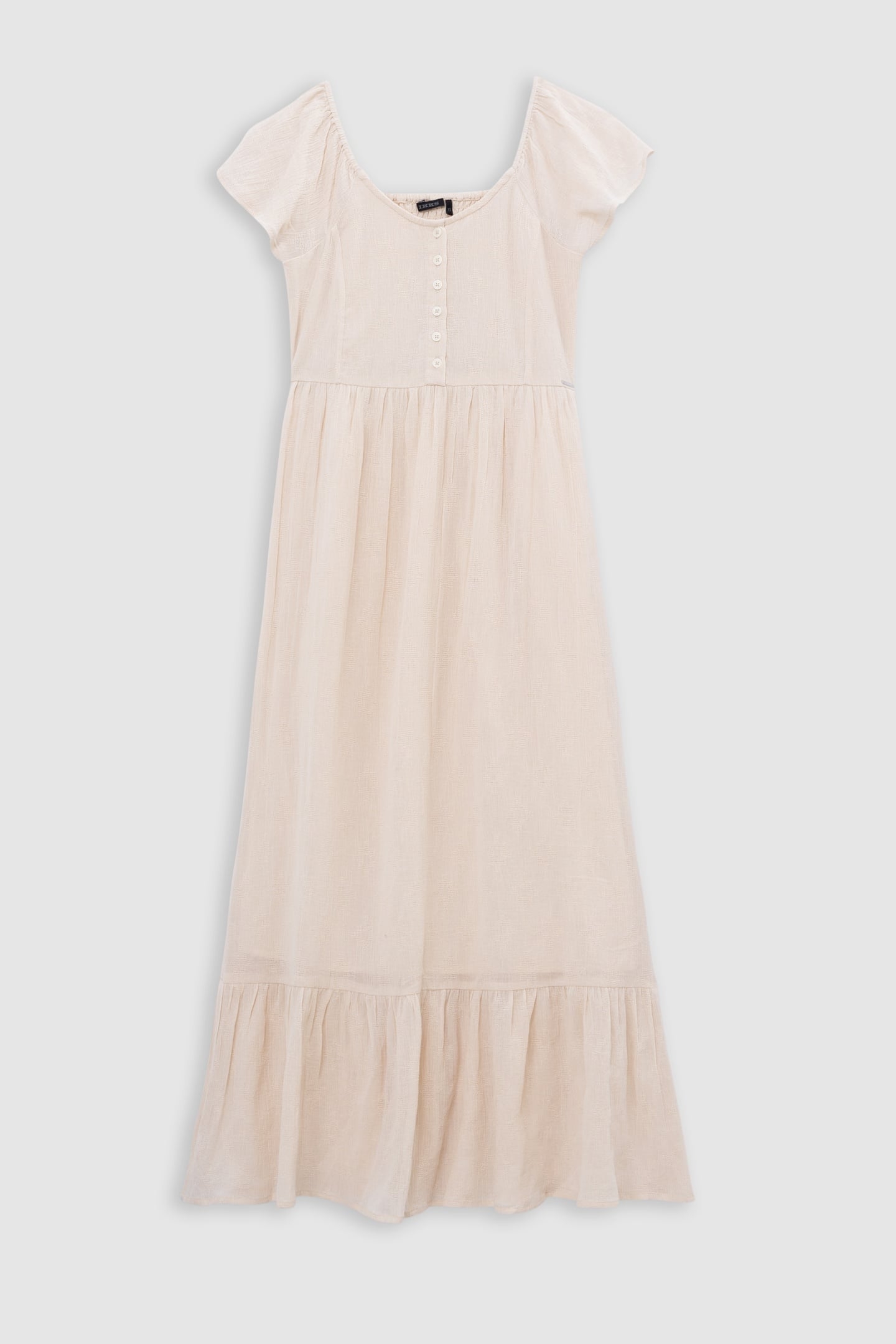 LONG ECRU DRESS WITH ELASTICATED NECKLINE 1