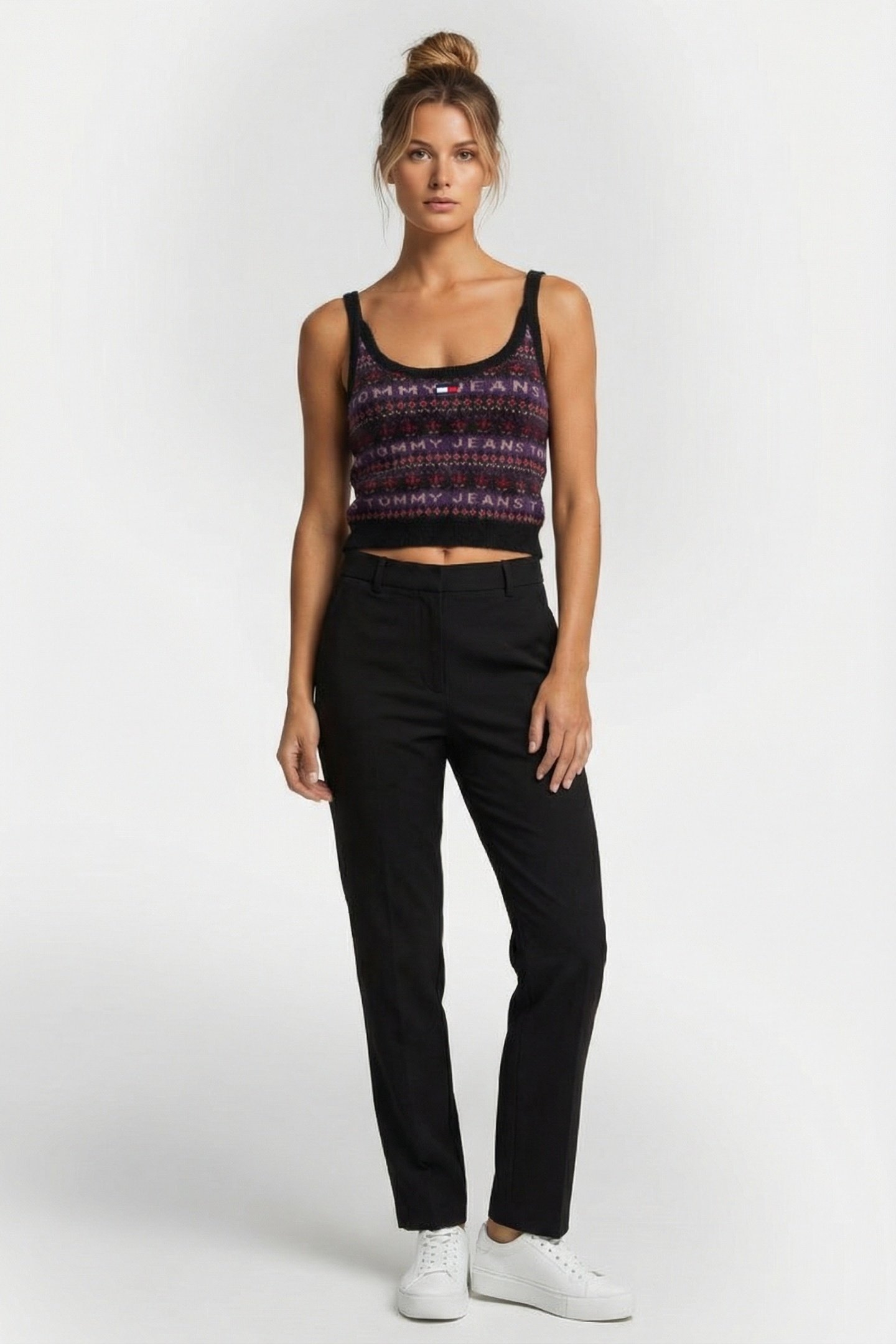 CHIC FAIR ISLE SLIM KNIT CAMI TOP BLACK 1