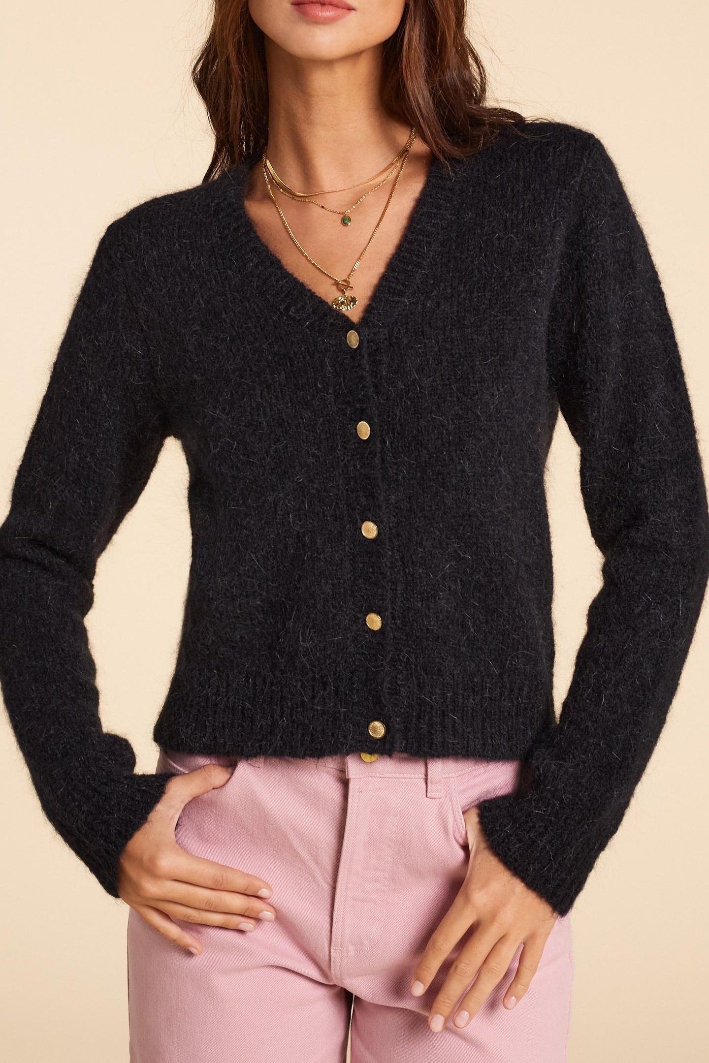 FANCY KNIT BLACK CARDIGAN BLACK 1
