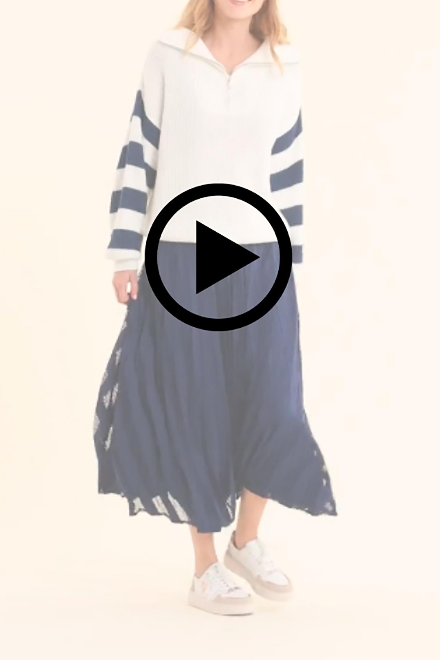 WHITE TRUCKER SWEATER KNIT STRIPED SLEEVES OFF-WHITE 3