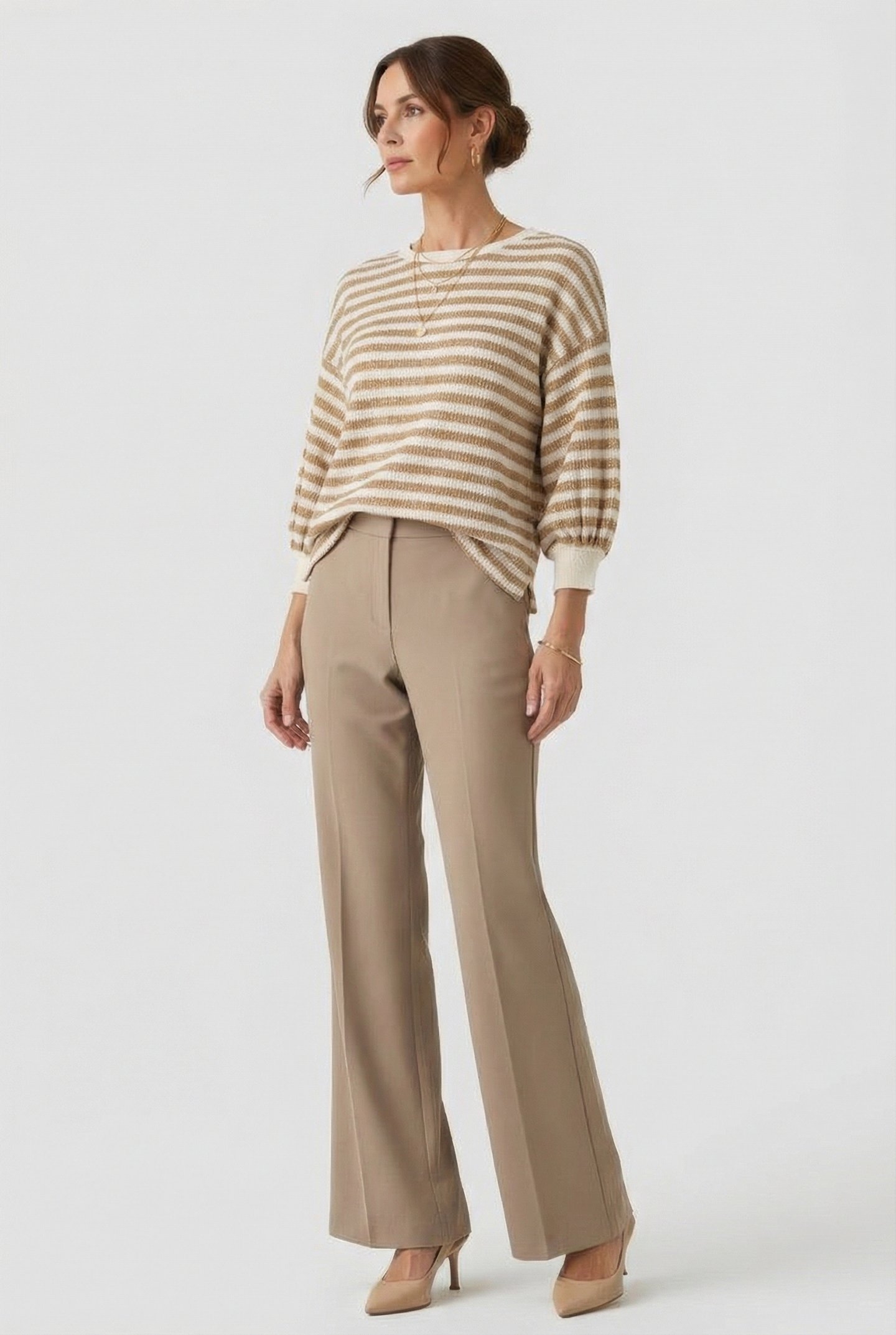 JERSEY SWEATER WAFFLE LUREX STRIPE KHAKI 1