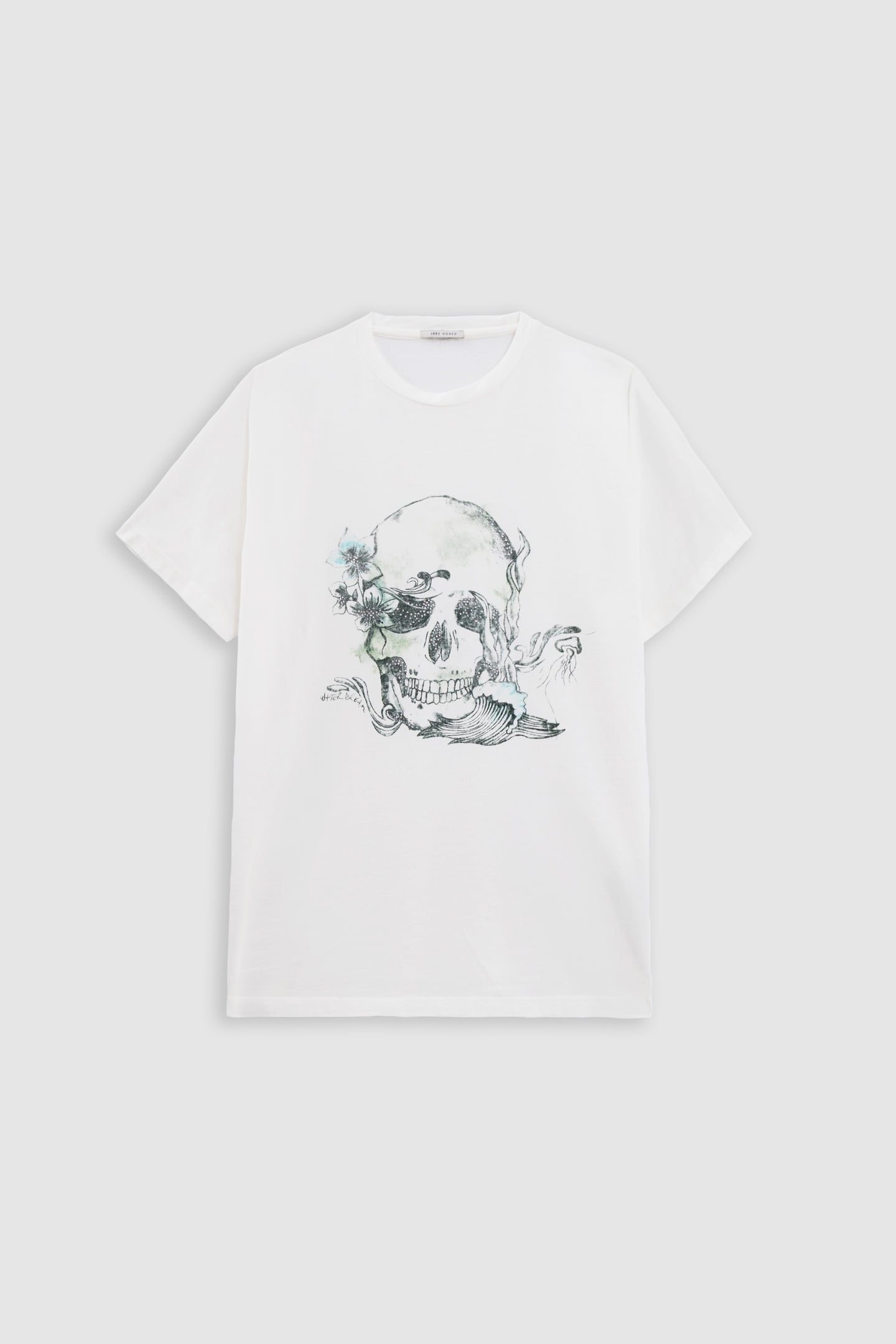 WHITE V-NECK T-SHIRT WITH SKULL IMAGE 1