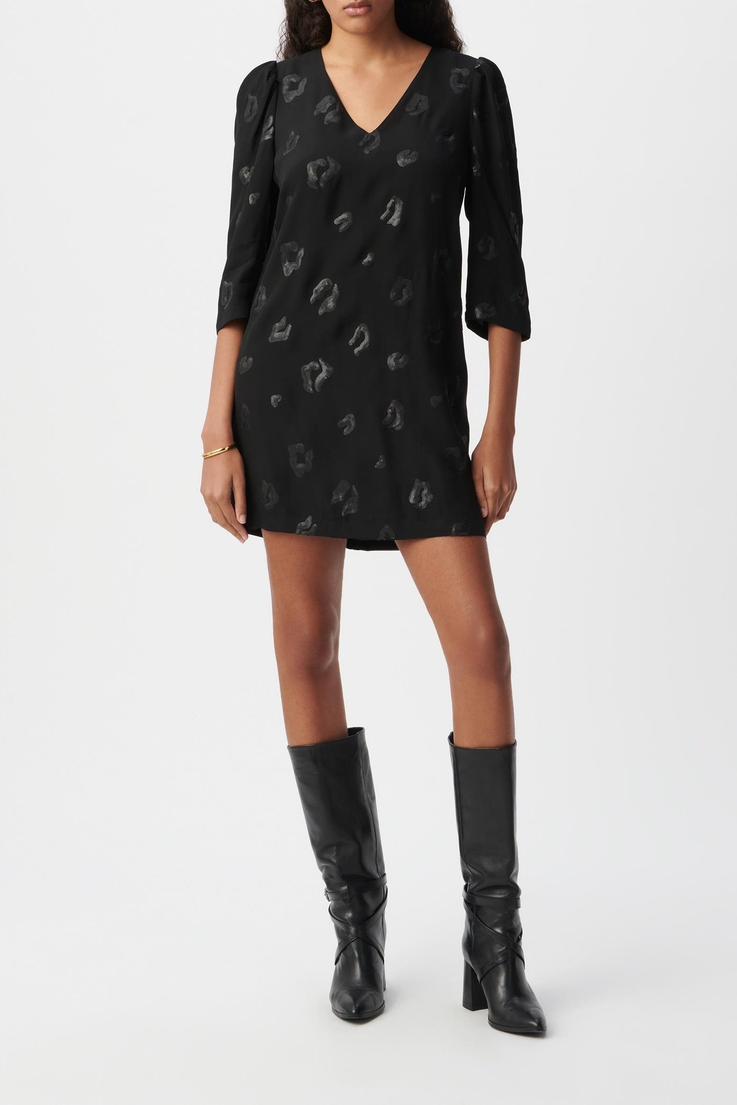 BLACK SEQUIN-EMBROIDERED LEOPARD PRINT DRESS 1