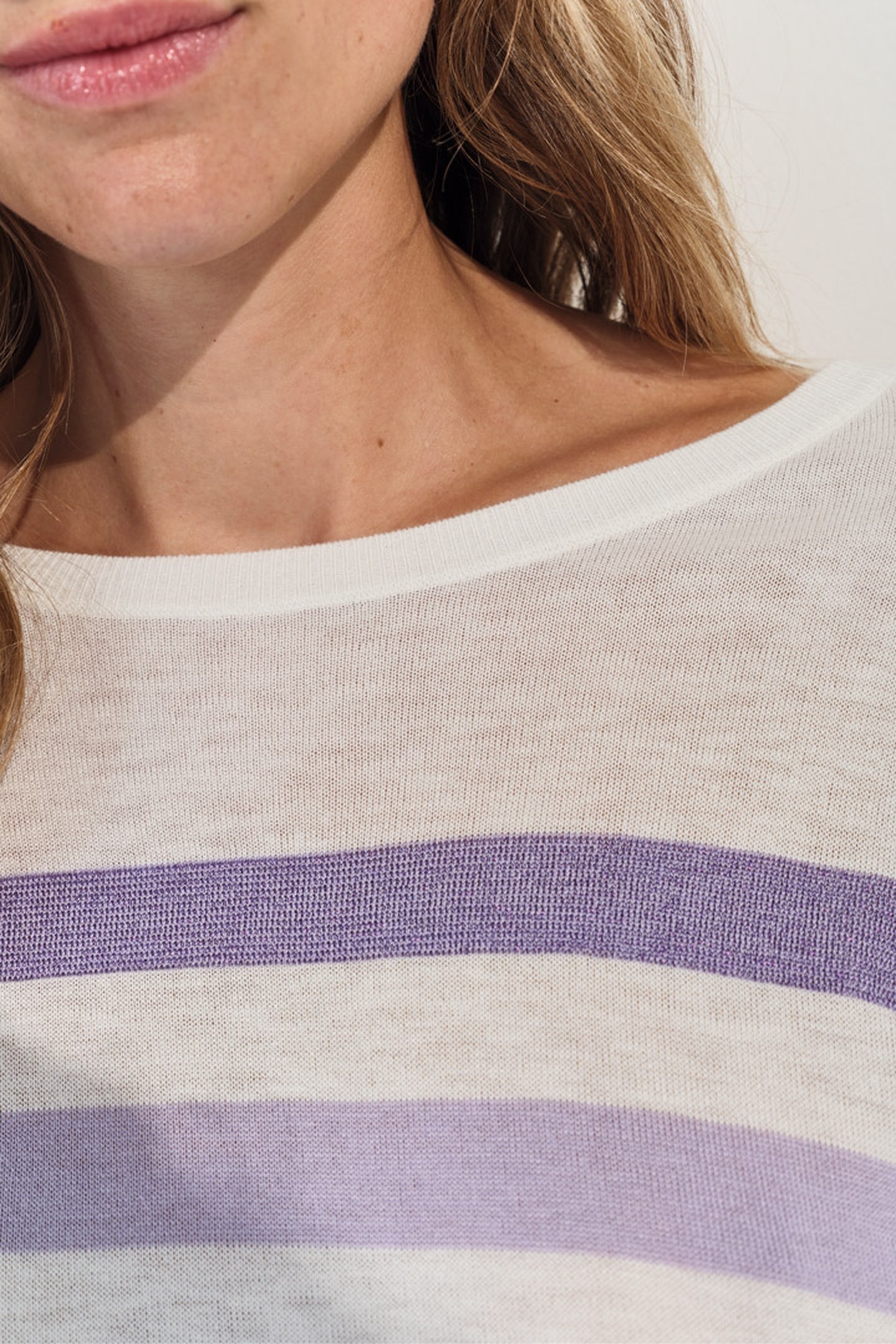 TONIO - ECRU SWEATER KNITTED WITH PURPLE STRIPES 3