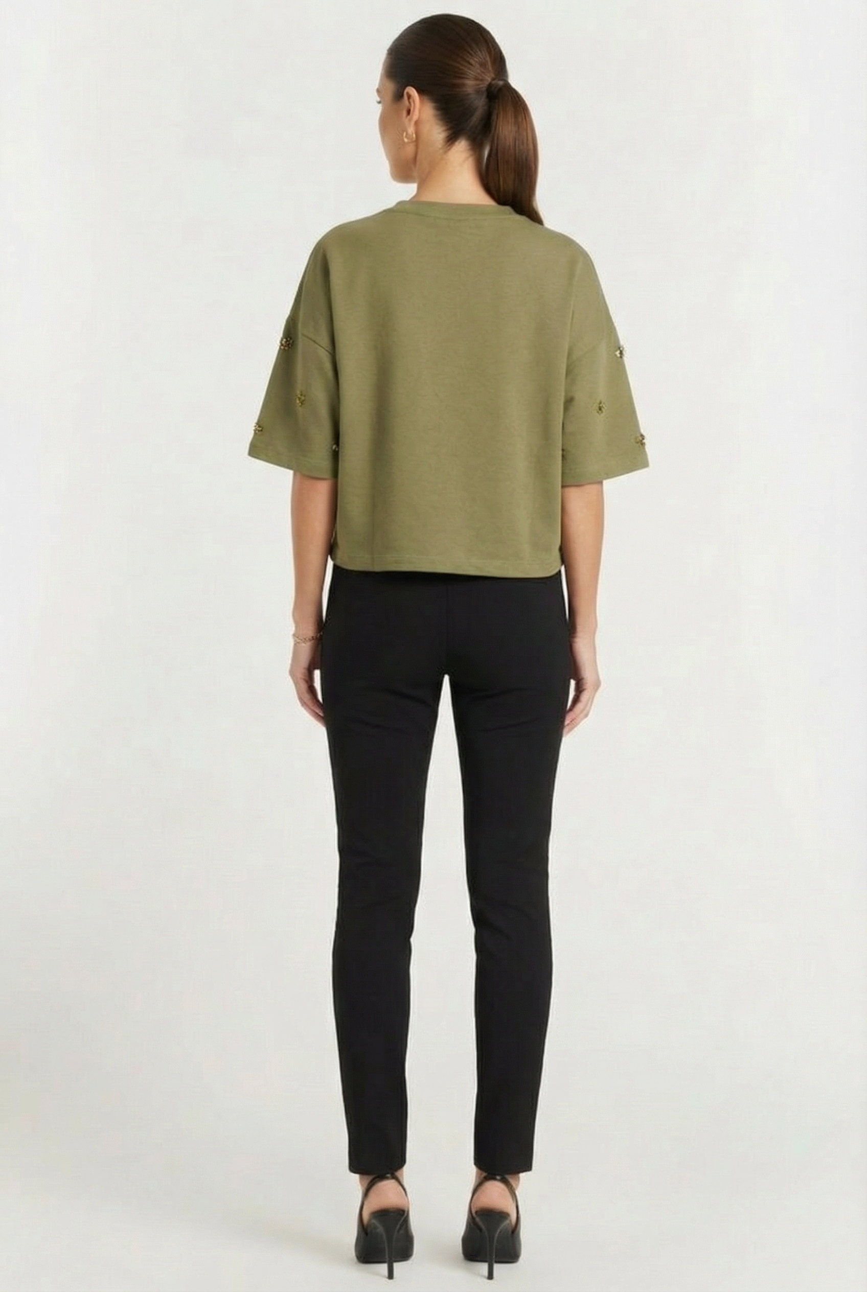 3/4 SLEEVE EMBELLISHED SWEATSHIRT COMBAT GREEN 3