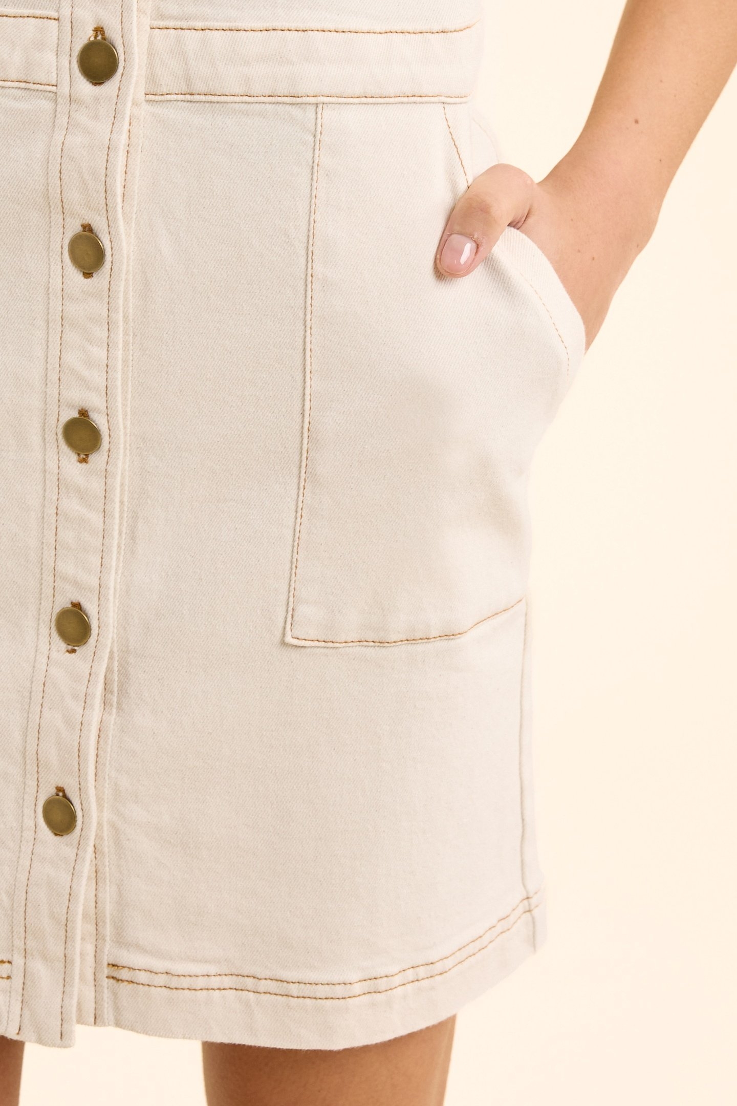 ECRU DENIM DRESS WITH OCHRE TOPSTITCHING ECRU 8