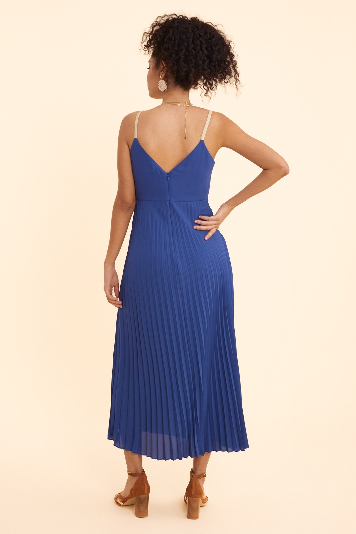 BLUE PLEATED STRAPPY LONG DRESS SAPPHIRE 4