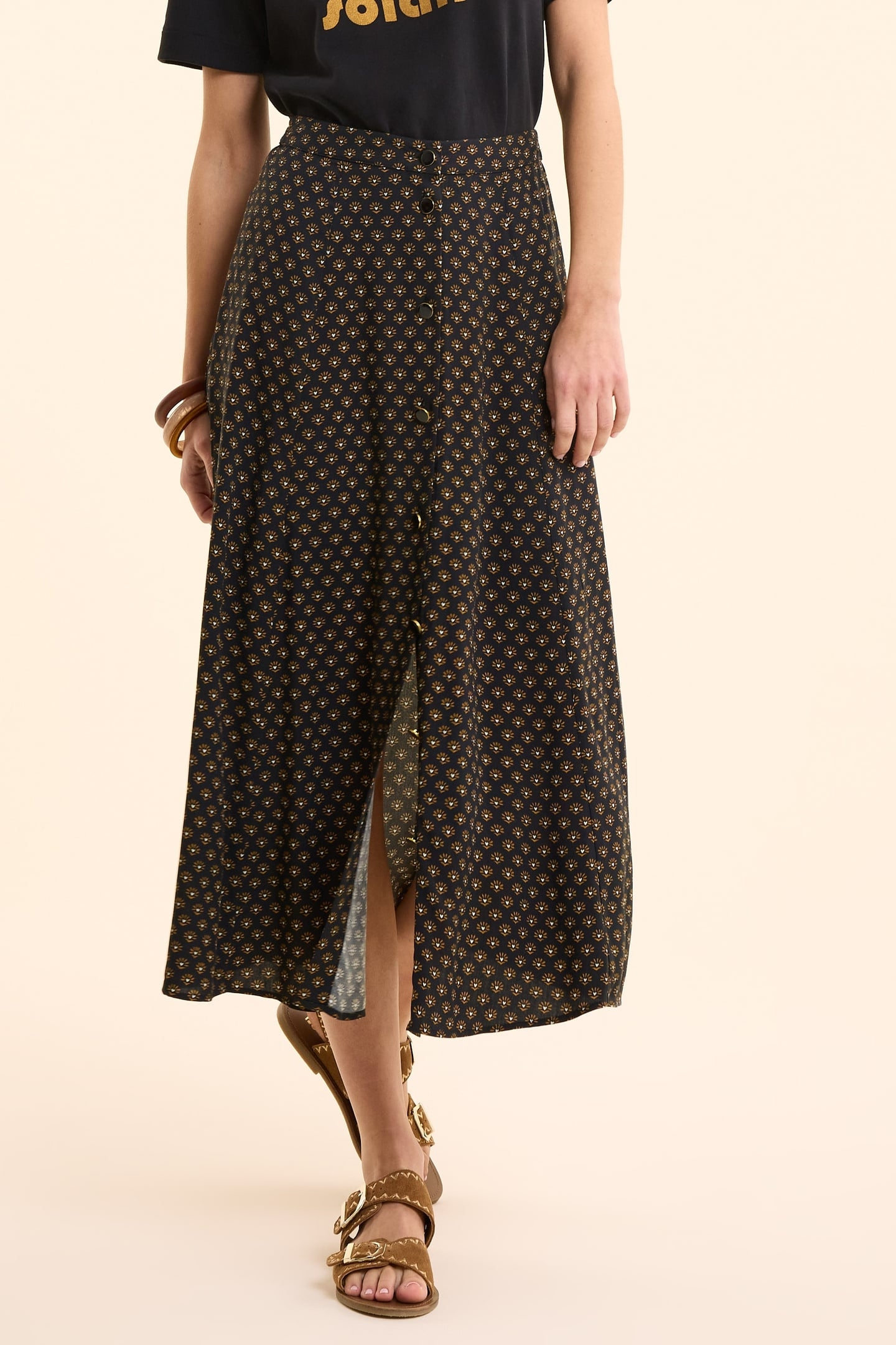 BLACK FLORAL PRINT MIDI SKIRT BLACK 2