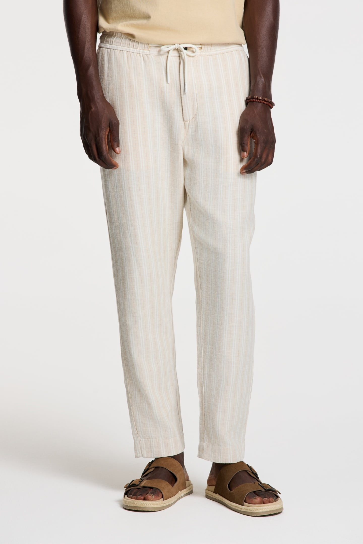 LENNY LINEN TROUSERS YARN DYE STRIPES BEIGE SAND STRIPES 1
