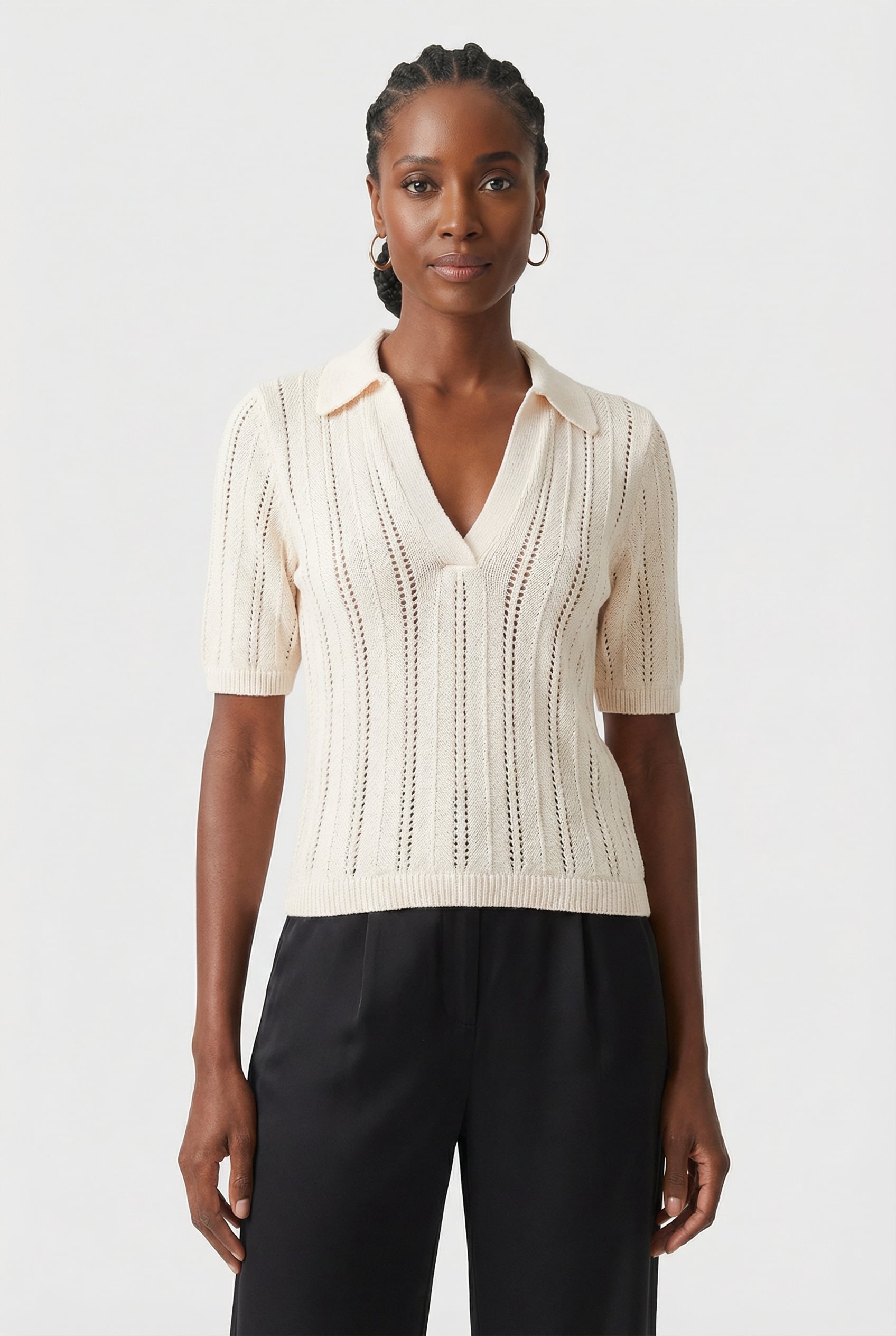 ALMAS AJOUR POLO SHIRT BUTTER CREAM 1