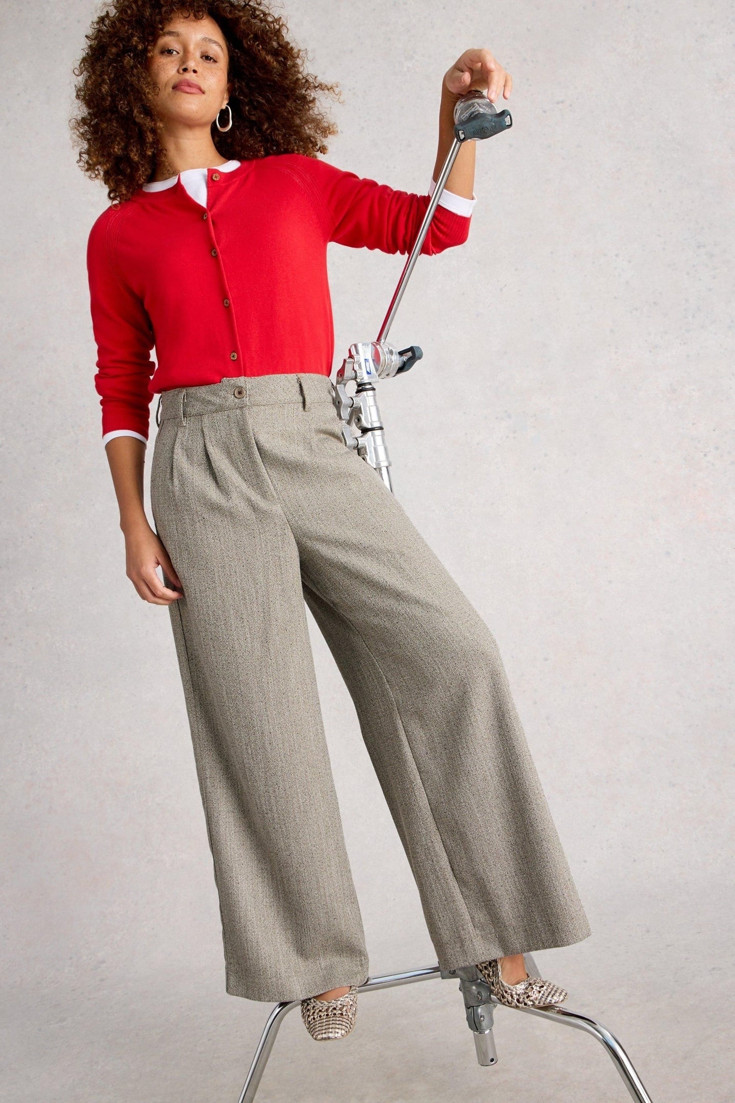 SASHA WIDE LEG TWEEDY TROUSER GREY MULTI 5