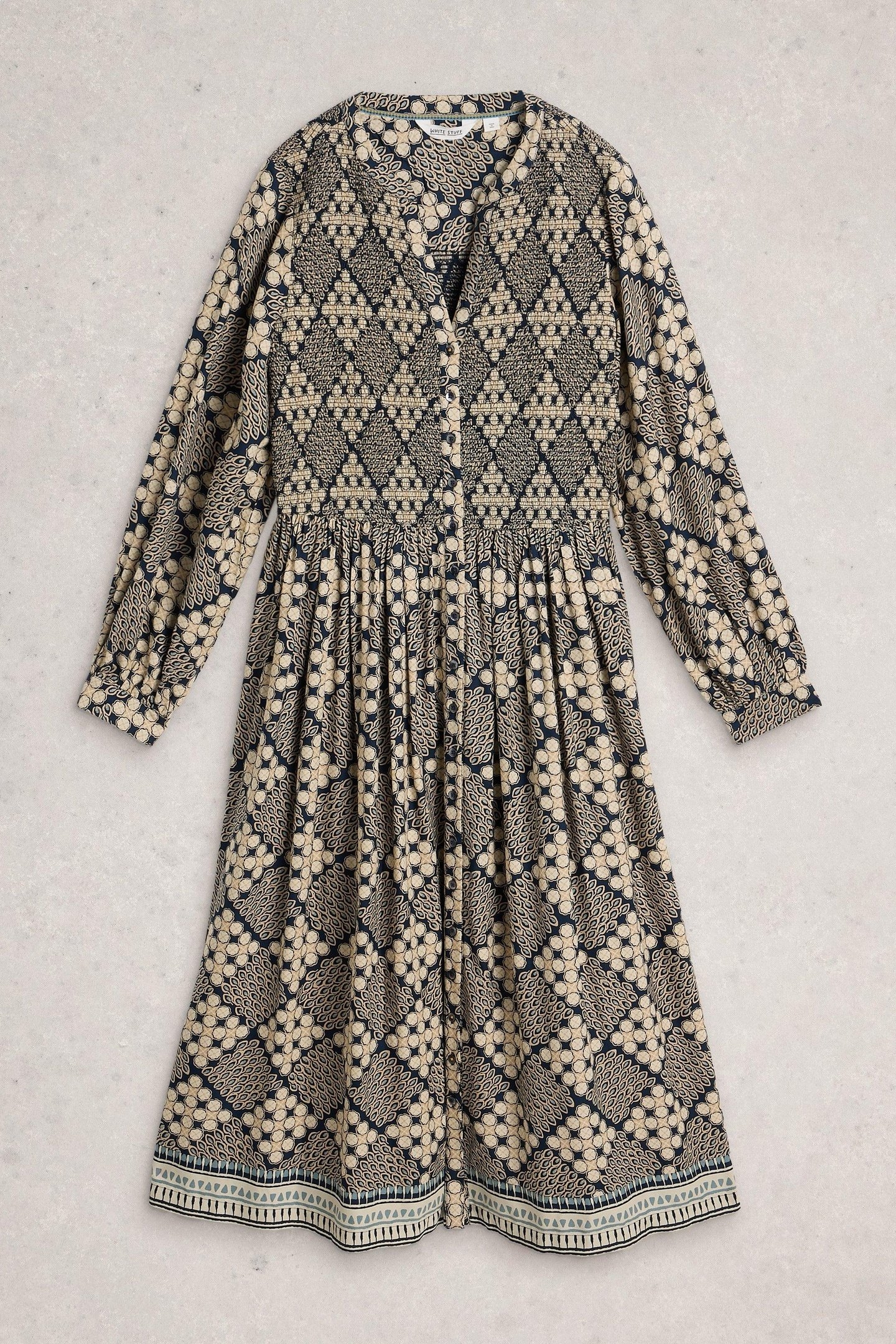 HATTIE SHIRRED DRESS NAVY PRINT 3