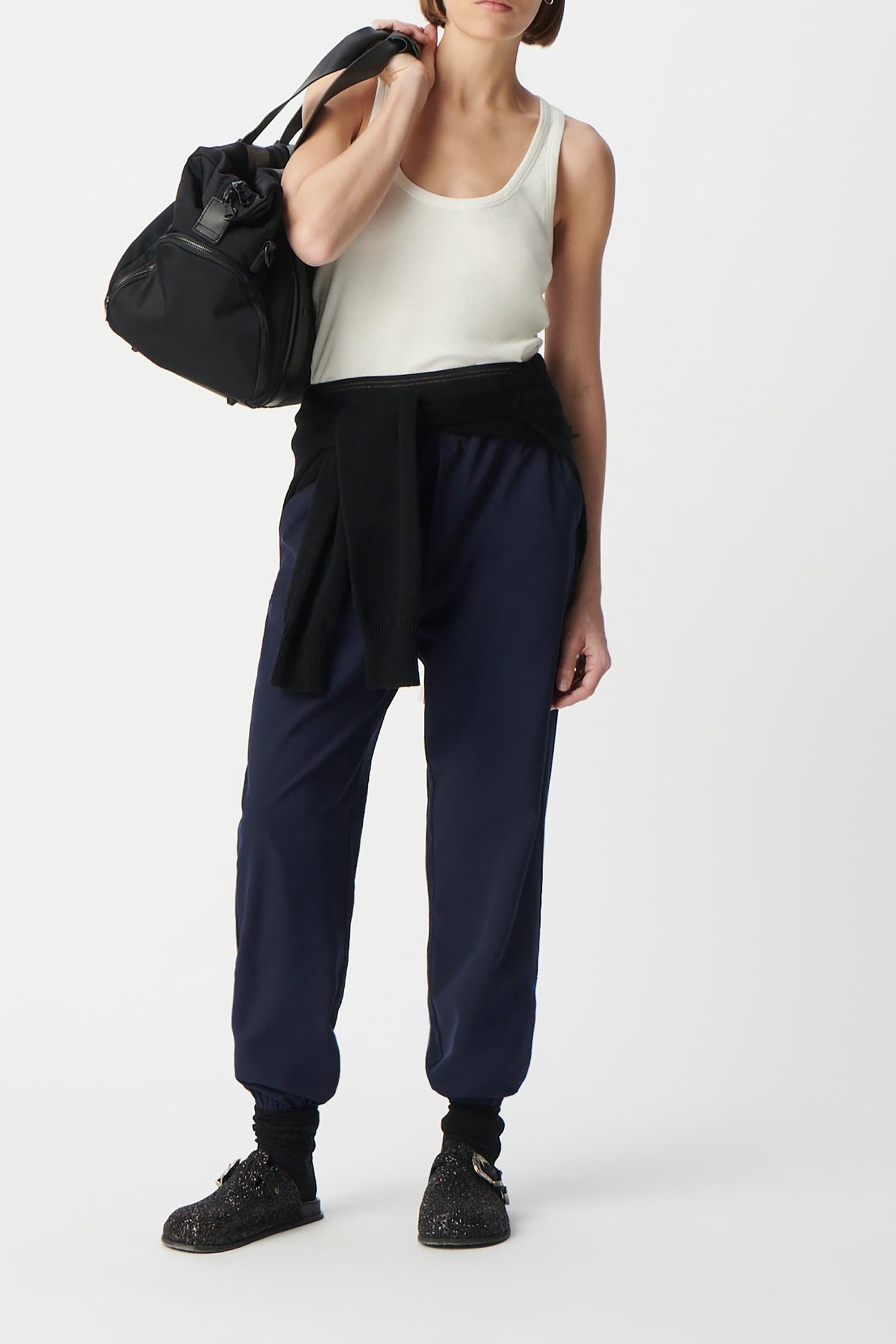 NAVY JOGGING PANTS WITH DOUBLE BELT 1