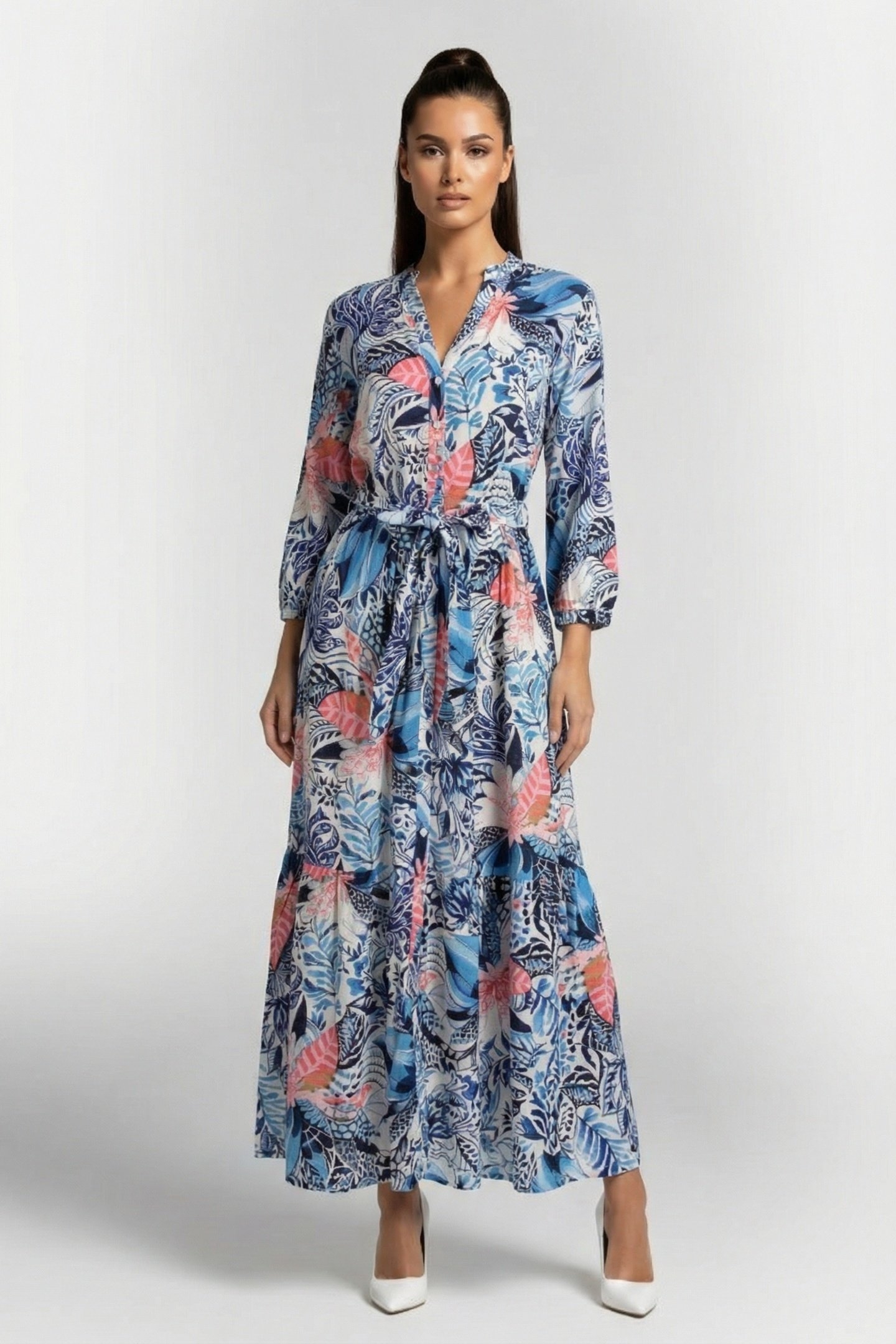 DRESS MELODY IN OFFWHITE WITH AZUR FUSION PRINT 1