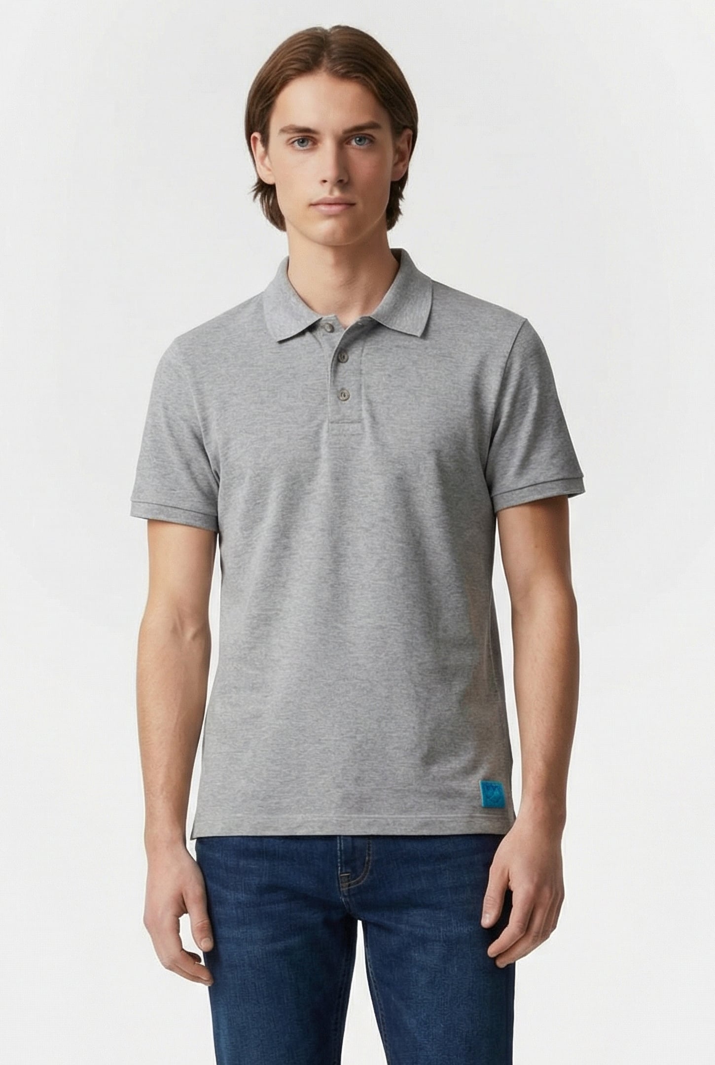 MEN'S POLOSHIRT SOLID COTTON PIQUET MEDIUM GREY HEATHER-WHIT 1