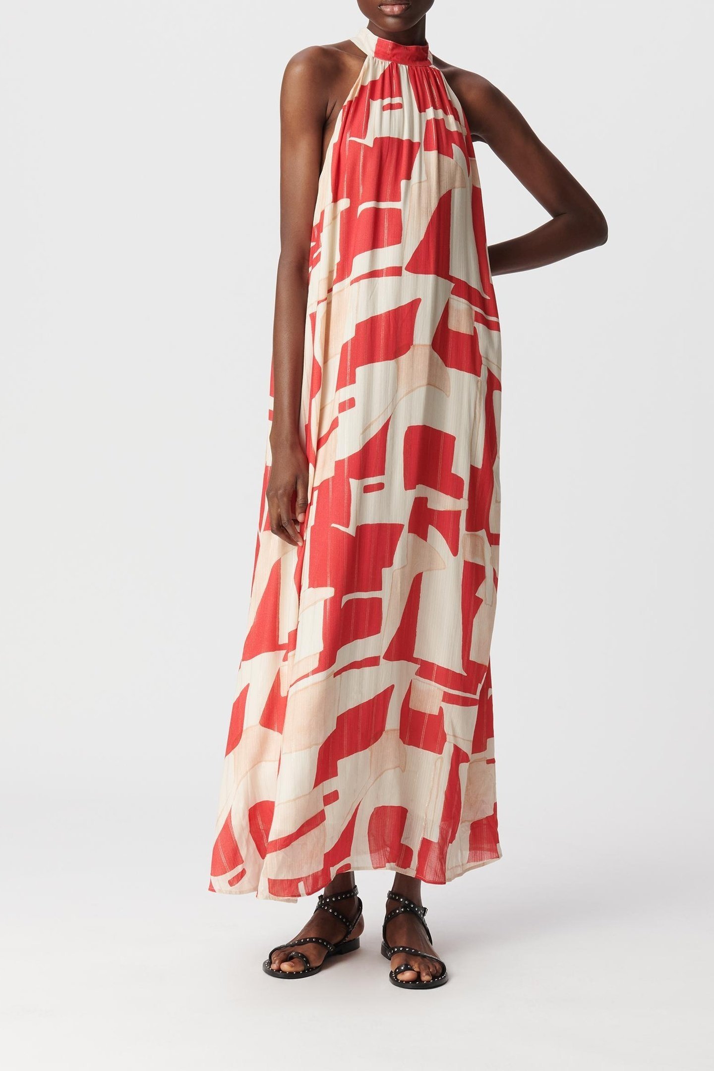 RED GEOMETRIC PRINT MAXI DRESS 1