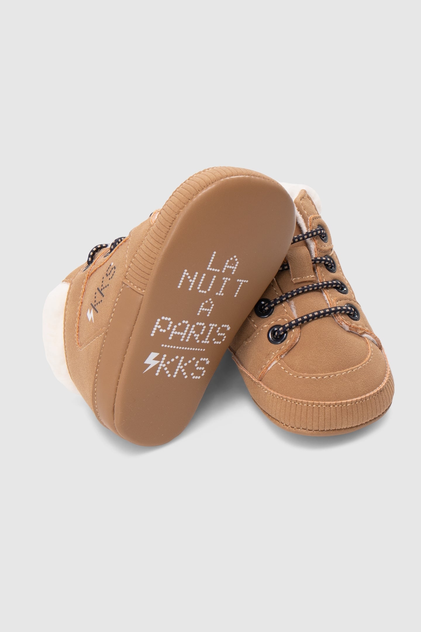 BABY BOY CAMEL TRAINERS WITH SHERPA TRIM 3