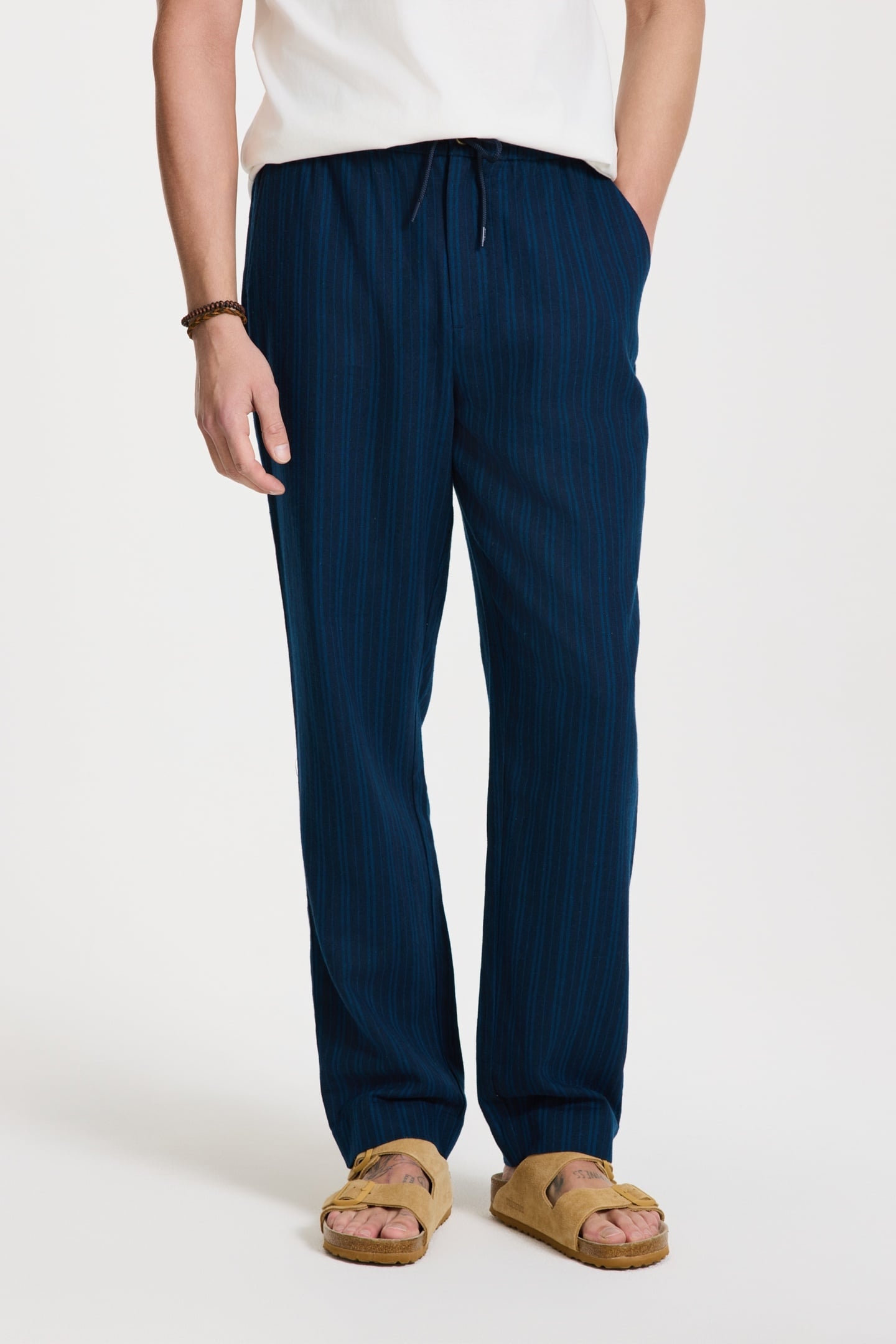 LENNY LINEN TROUSERS YARN DYE STRIPES BLUE DARK NAVY STRIPES 1