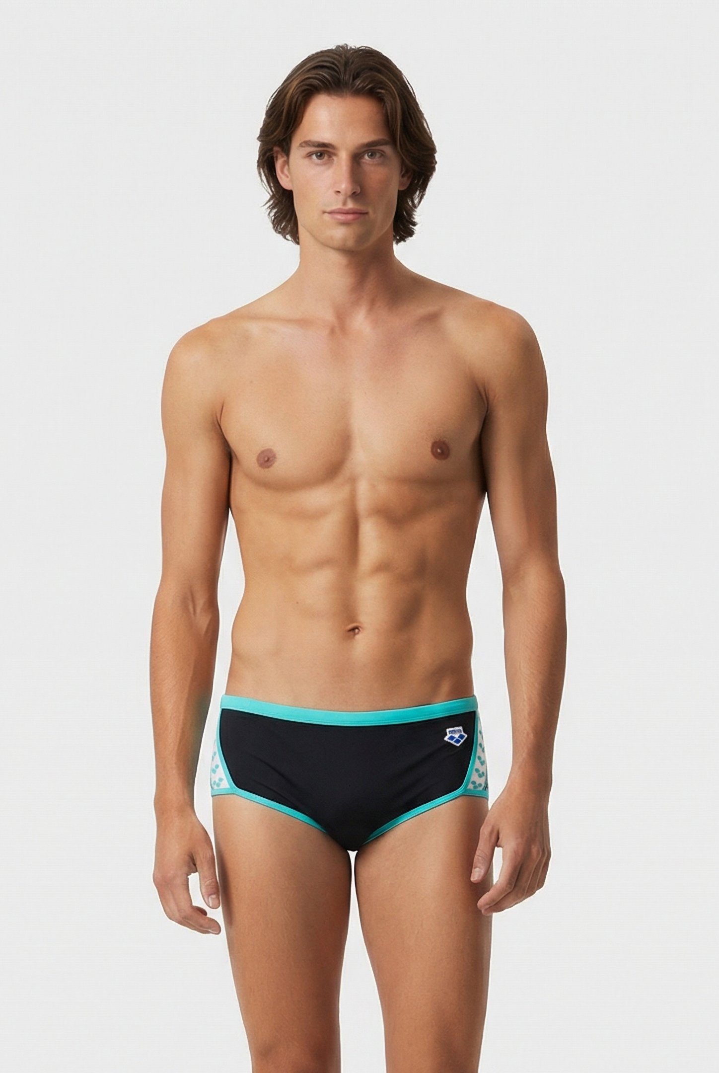 MEN'S ARENA ICONS SWIM LOW WAIST SHORT L BLACK WHITE BLUE DI 1