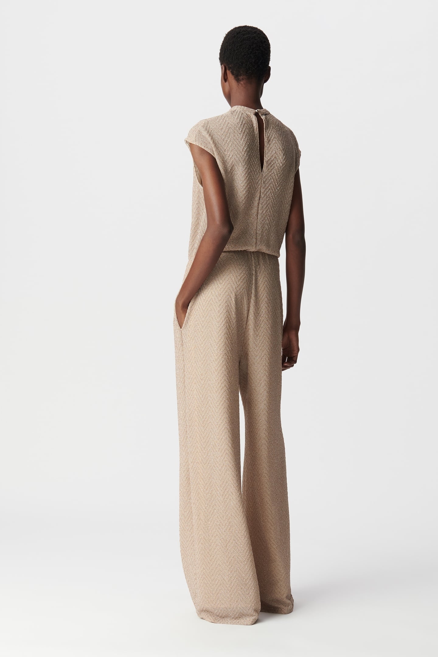 HERRINGBONE PATTERN GOLD JUMPSUIT 2