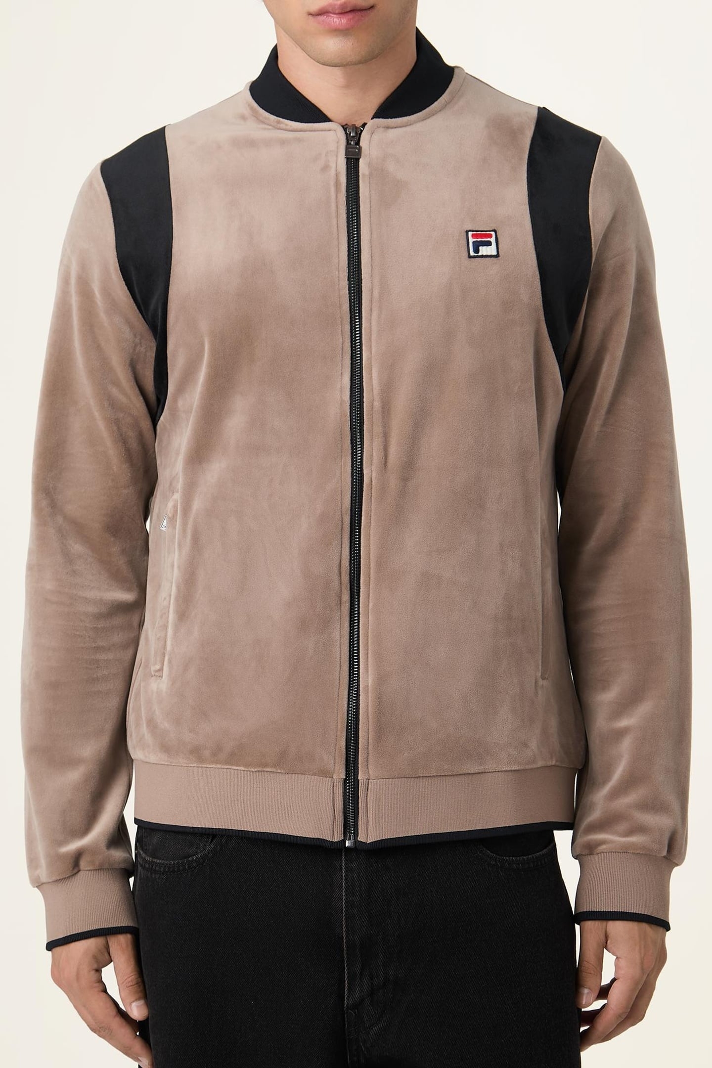 ADRIANO REGULAR VELOUR TRACK JACKET TAUPE GRAY-BLACK 1