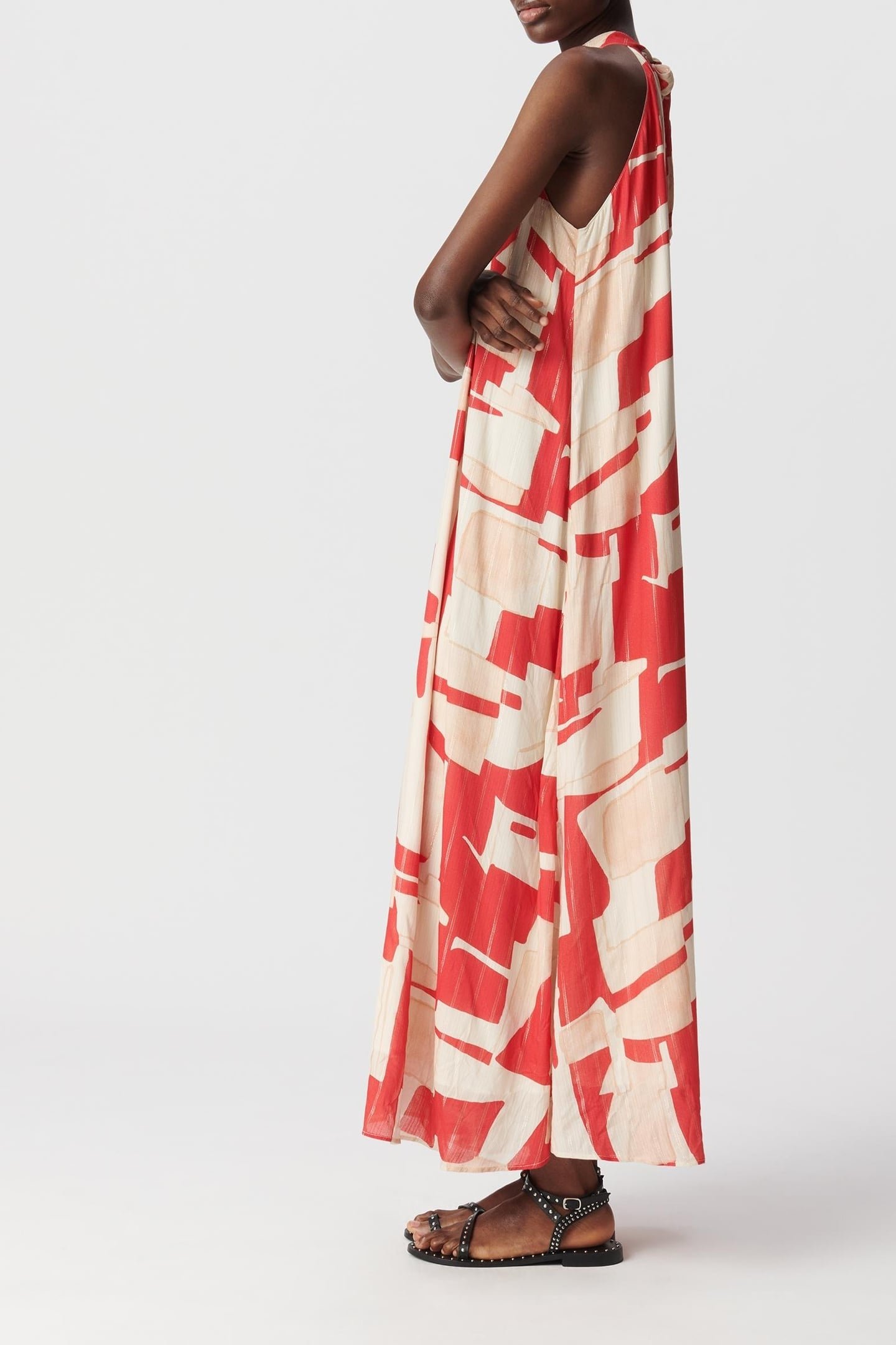 RED GEOMETRIC PRINT MAXI DRESS 4