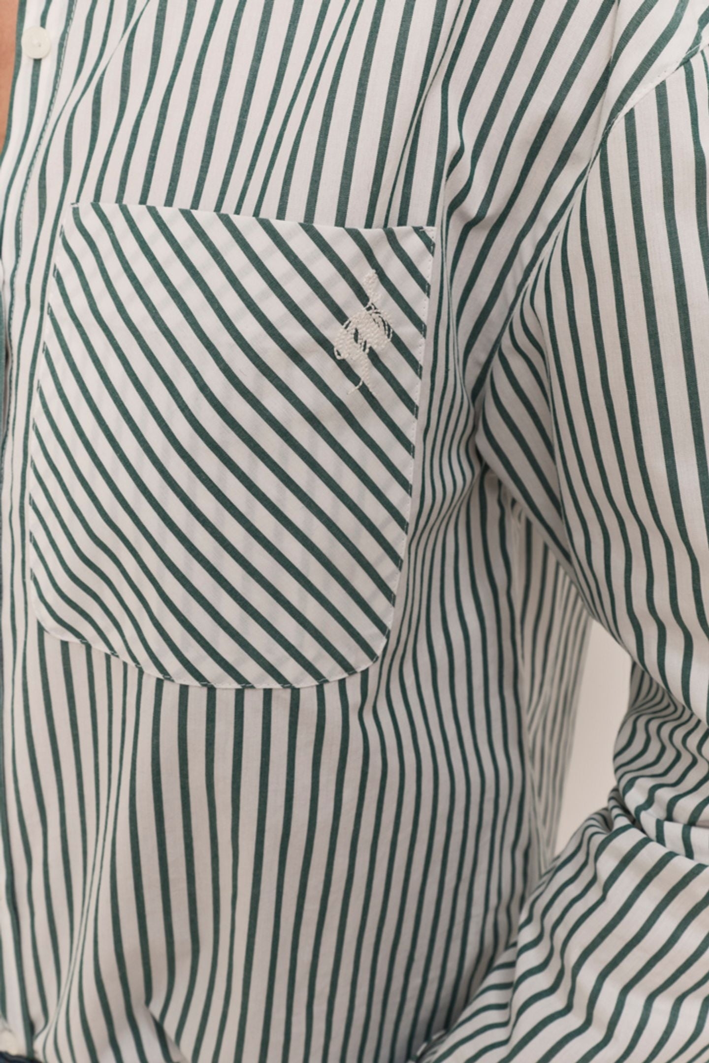 CELESTE - ECRU POPLIN SHIRT WITH EVERGREEN STRIPE PATTERN 4