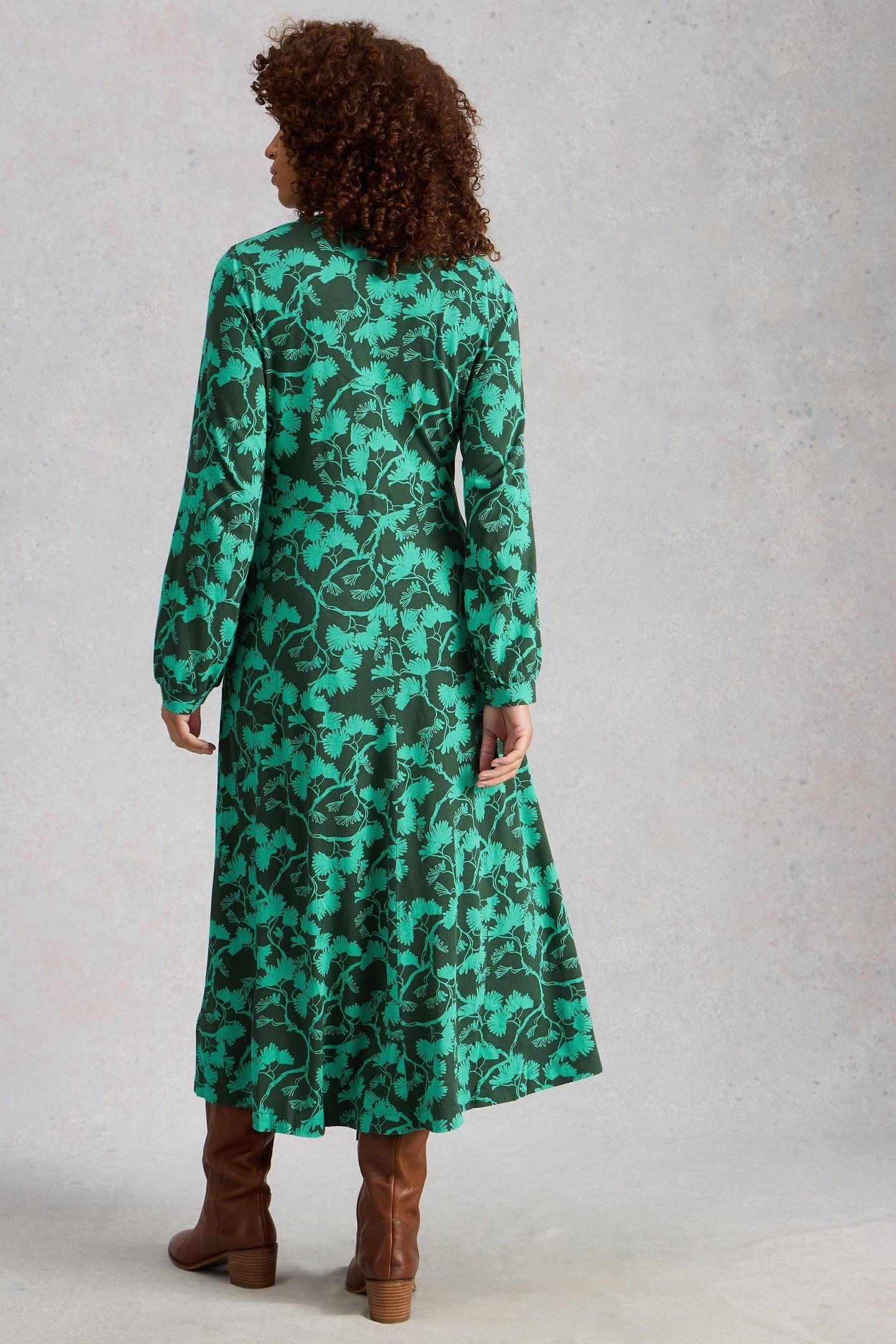 MEGAN JERSEY DRESS GREEN PRINT 2