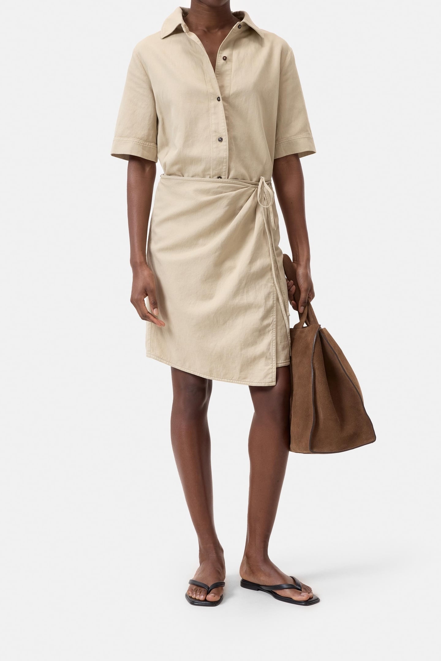 SHORT WRAP DRESS SOFT BEIGE 1