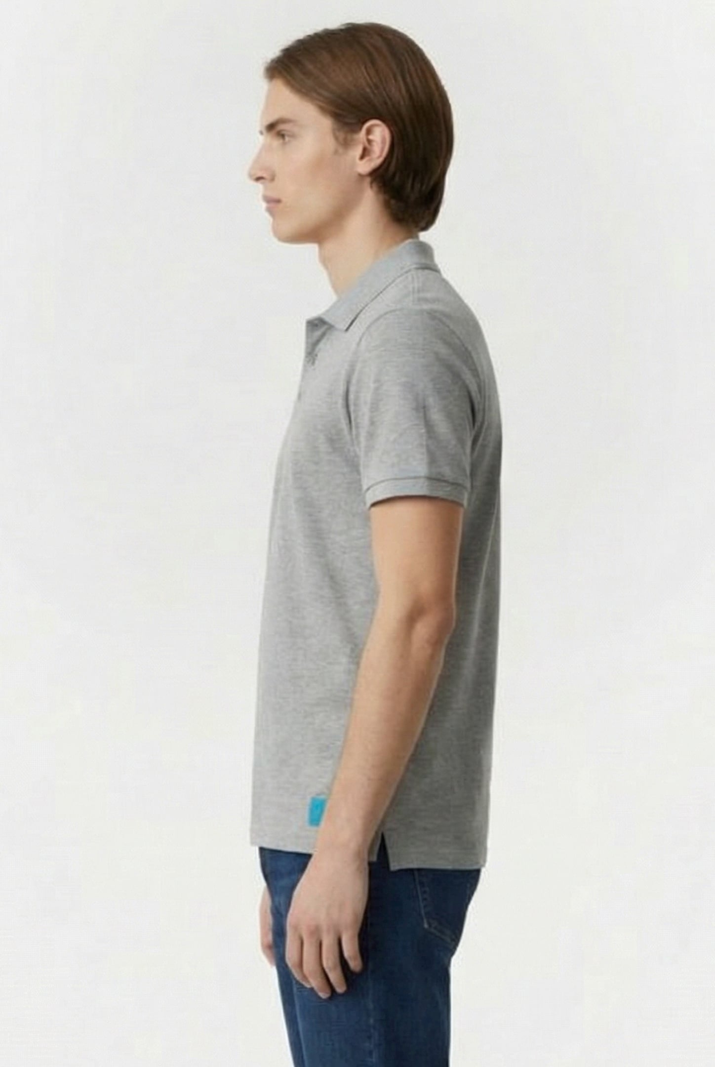 MEN'S POLOSHIRT SOLID COTTON PIQUET MEDIUM GREY HEATHER-WHIT 3