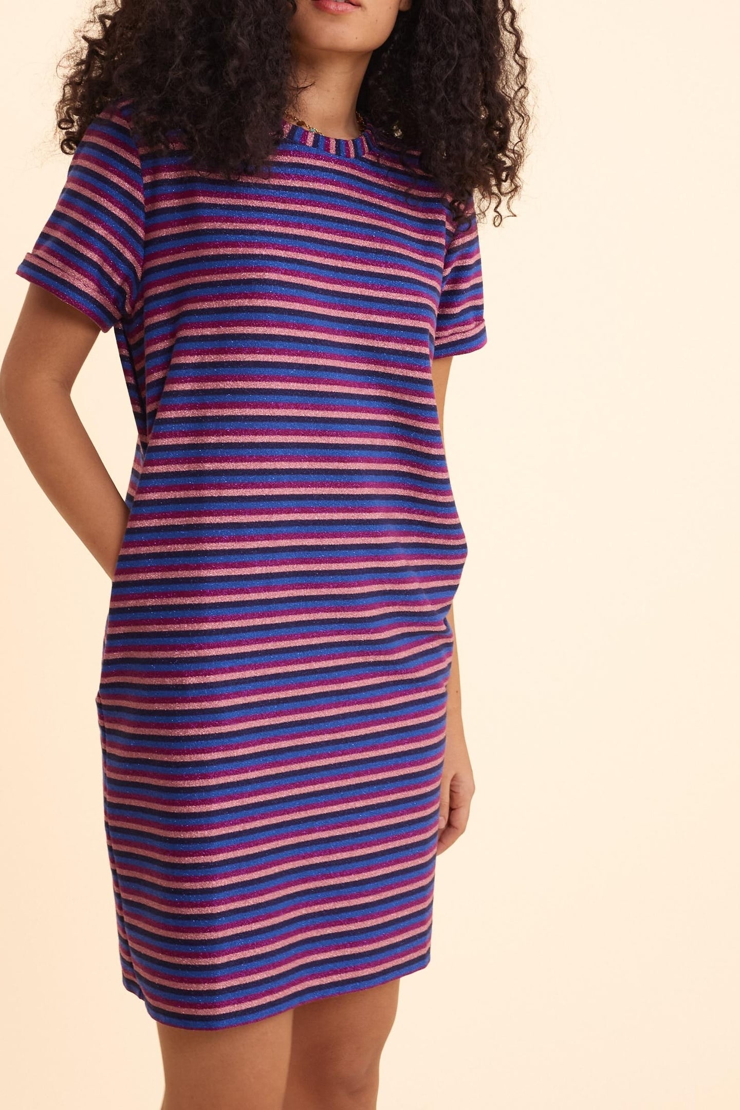 PURPLE STRIPED LUREX MULTICO DRESS VIOLINE 1