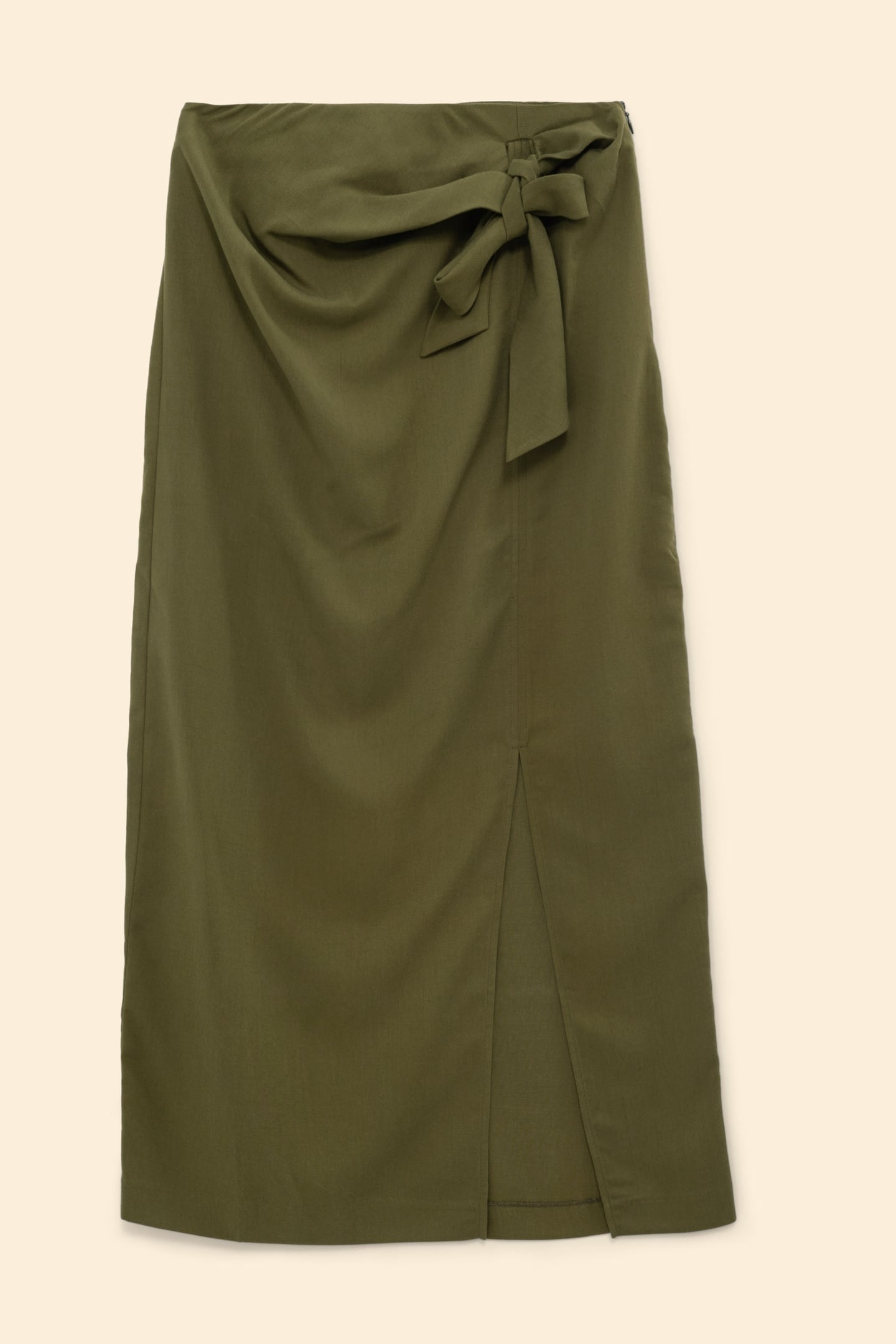 FLOWY KHAKI MIDI SKIRT WITH SIDE TIE KHAKI 5