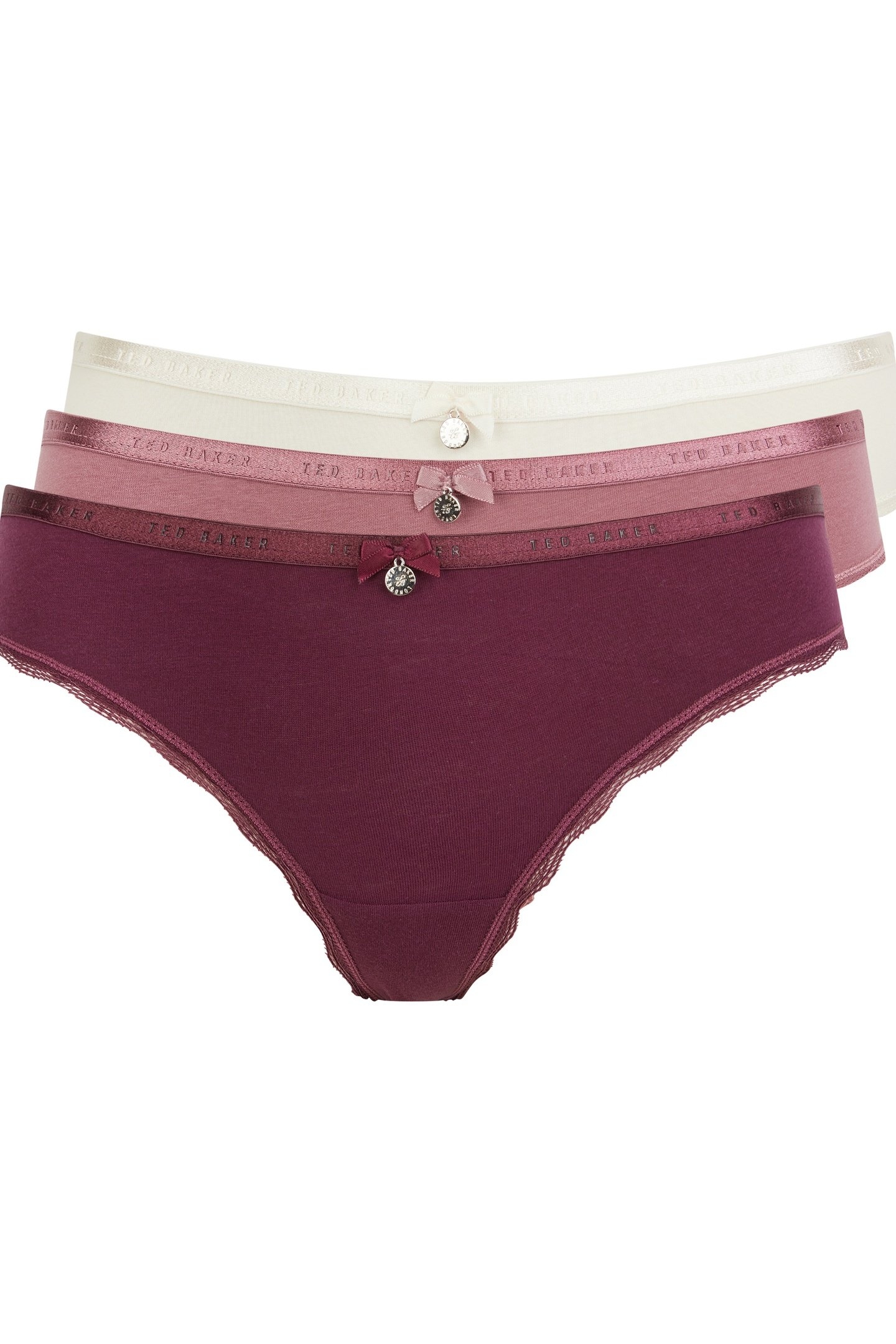 HARRIOT 3PK PLAIN BRIEF WITH LACE TRIM MAUVE WINE/ WISTFUL M 1