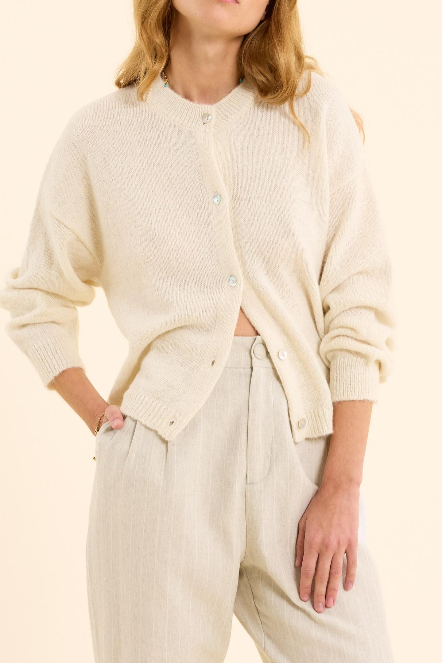 ECRU KNIT CARDIGAN WITH PALM TREES ON BACK OFF-WHITE 1