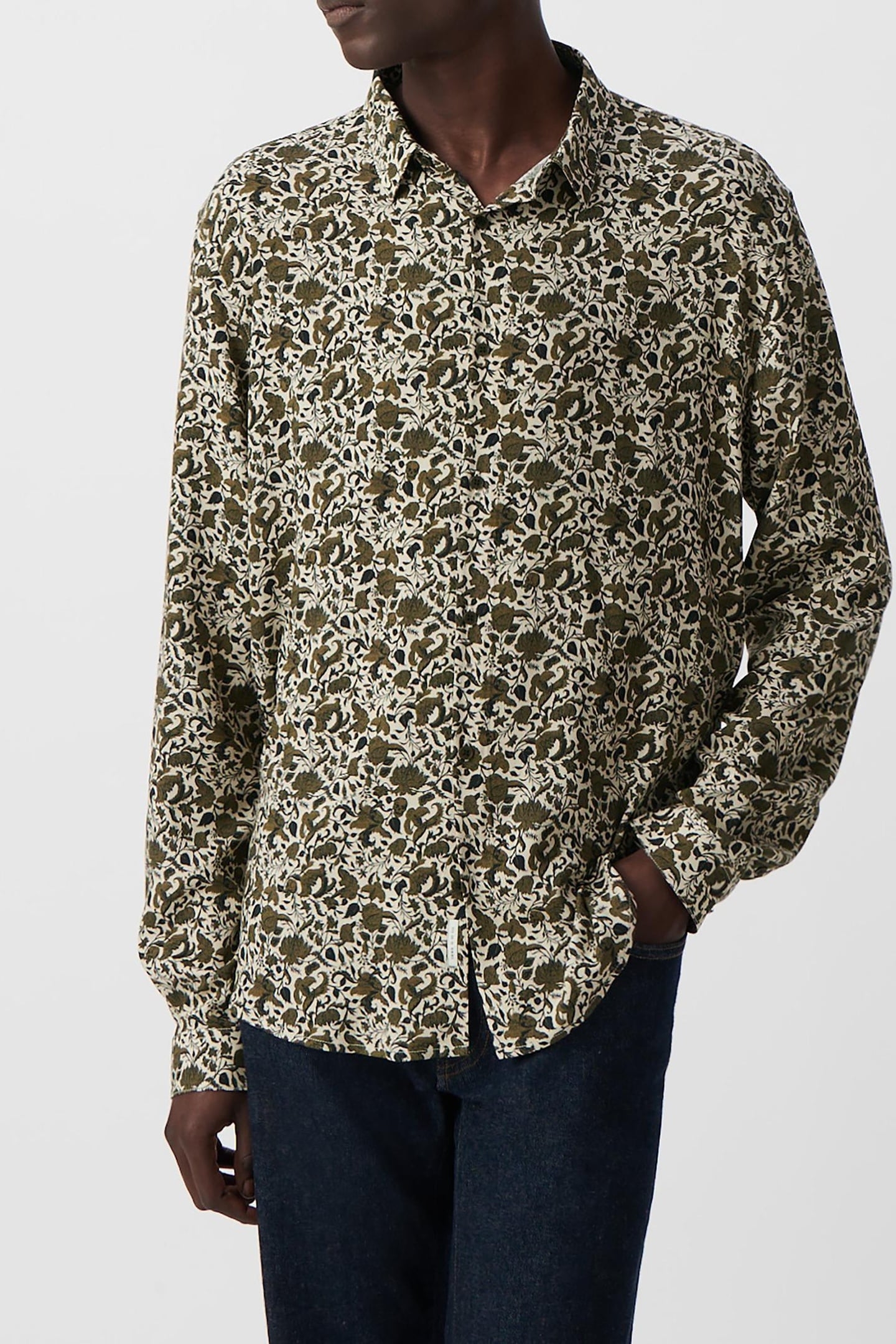 KHAKI SLIM SHIRT WITH FLORAL SKULL PRINT 2