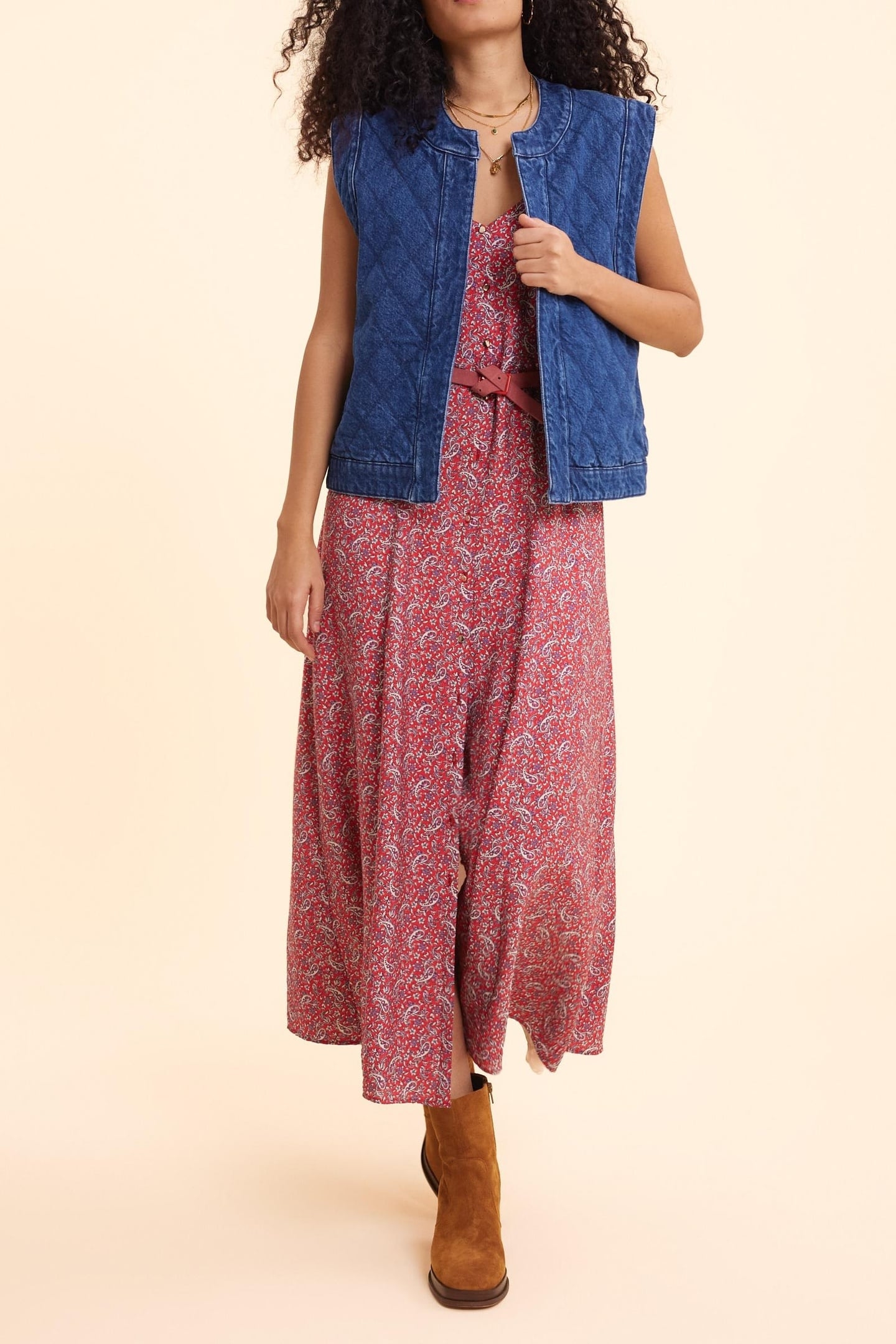 RED STRAPPY DRESS WITH PAISLEY PRINT CARMINE RED 2