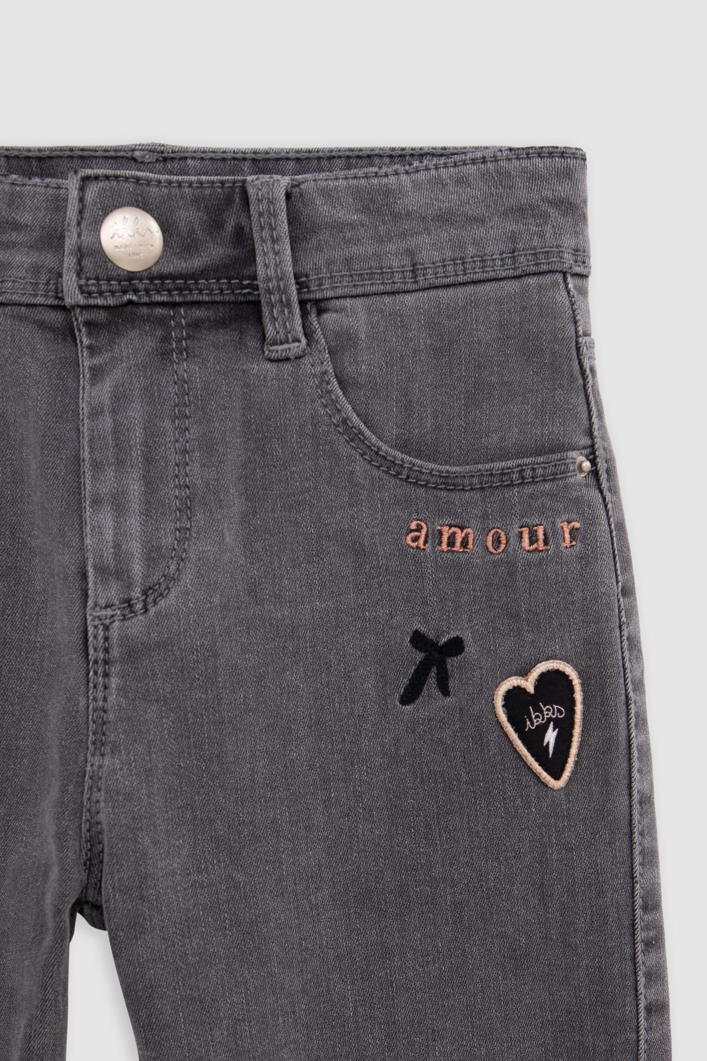 STRAIGHT GREY JEANS WITH GIRL'S EMBROIDERY 3