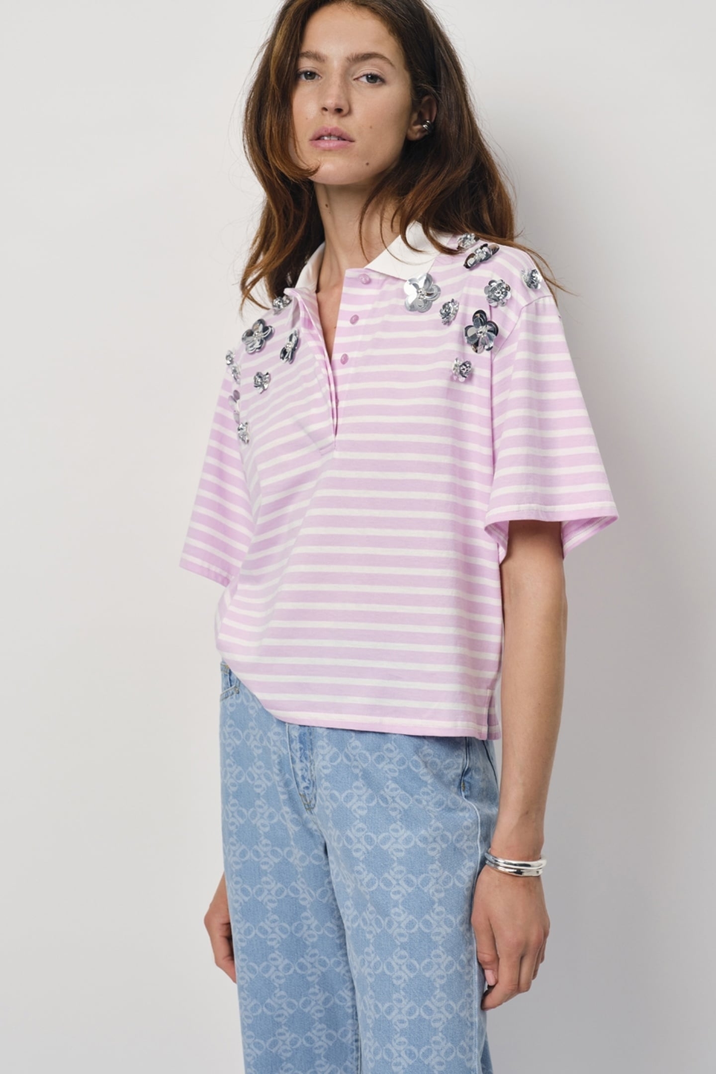 TITAN EMBELLISHED POLO SHIRT PINK SORBET 2