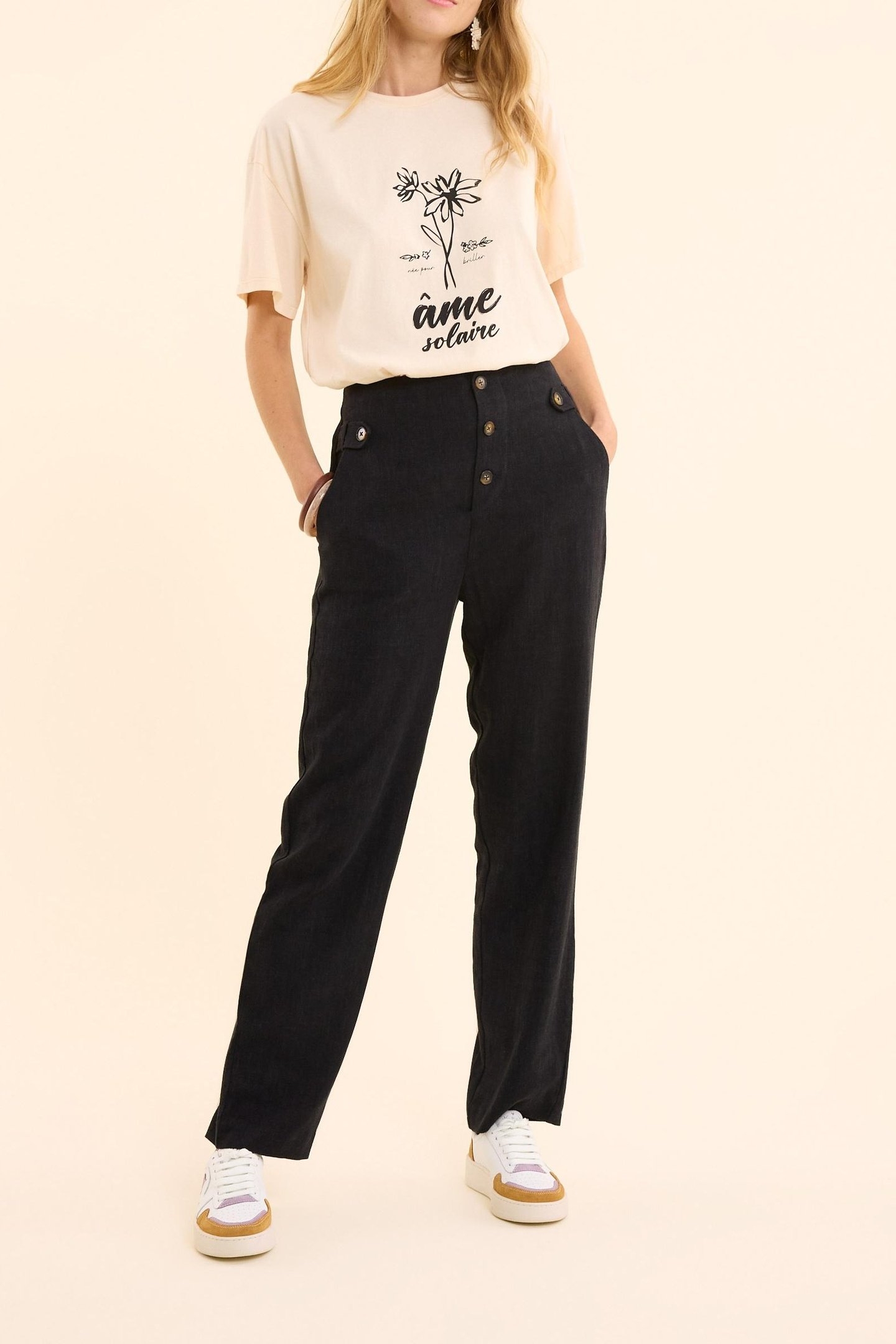 BLACK COTTON LINEN SUIT PANTS BLACK 4