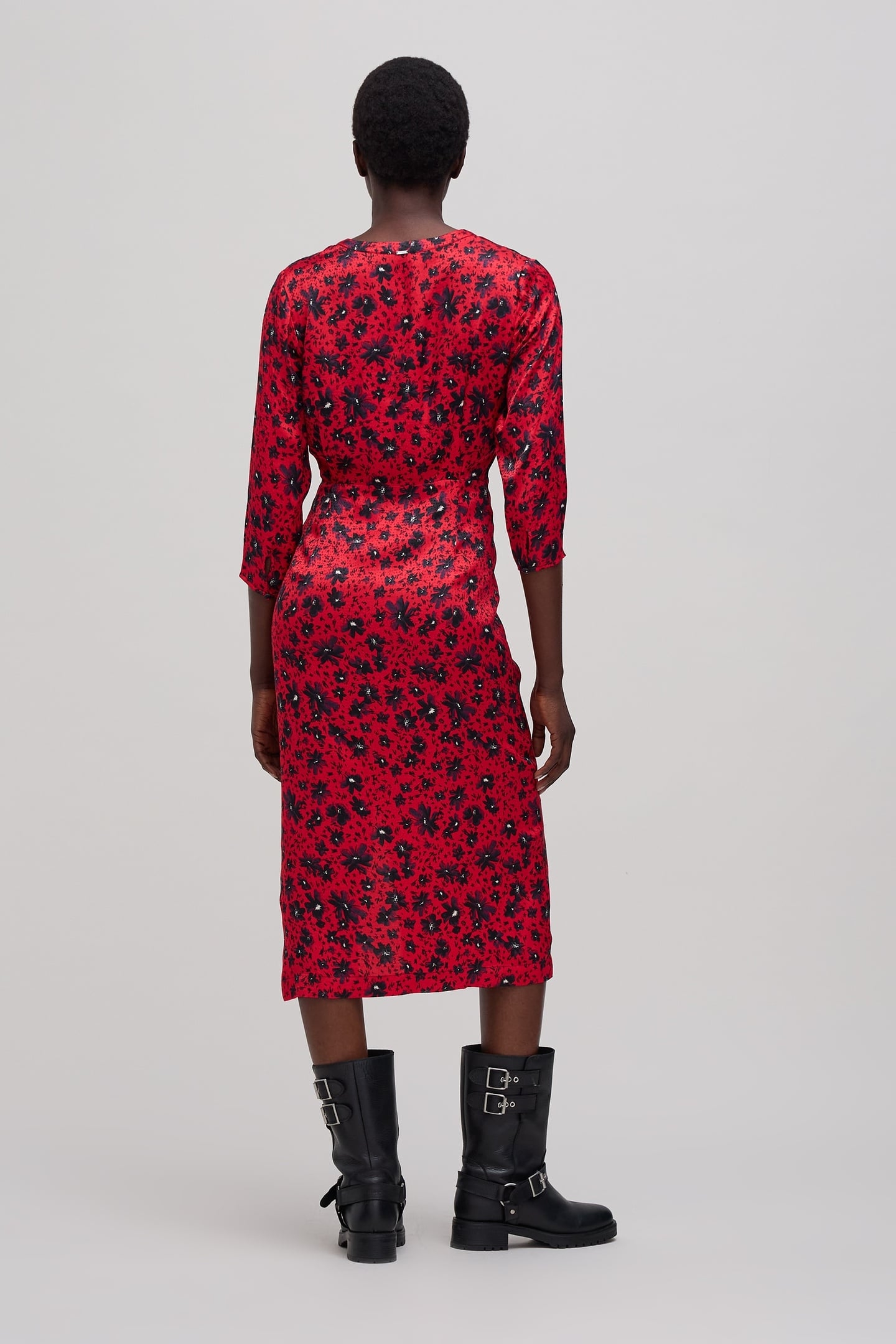RED FLORAL PRINT MIDI DRESS 3