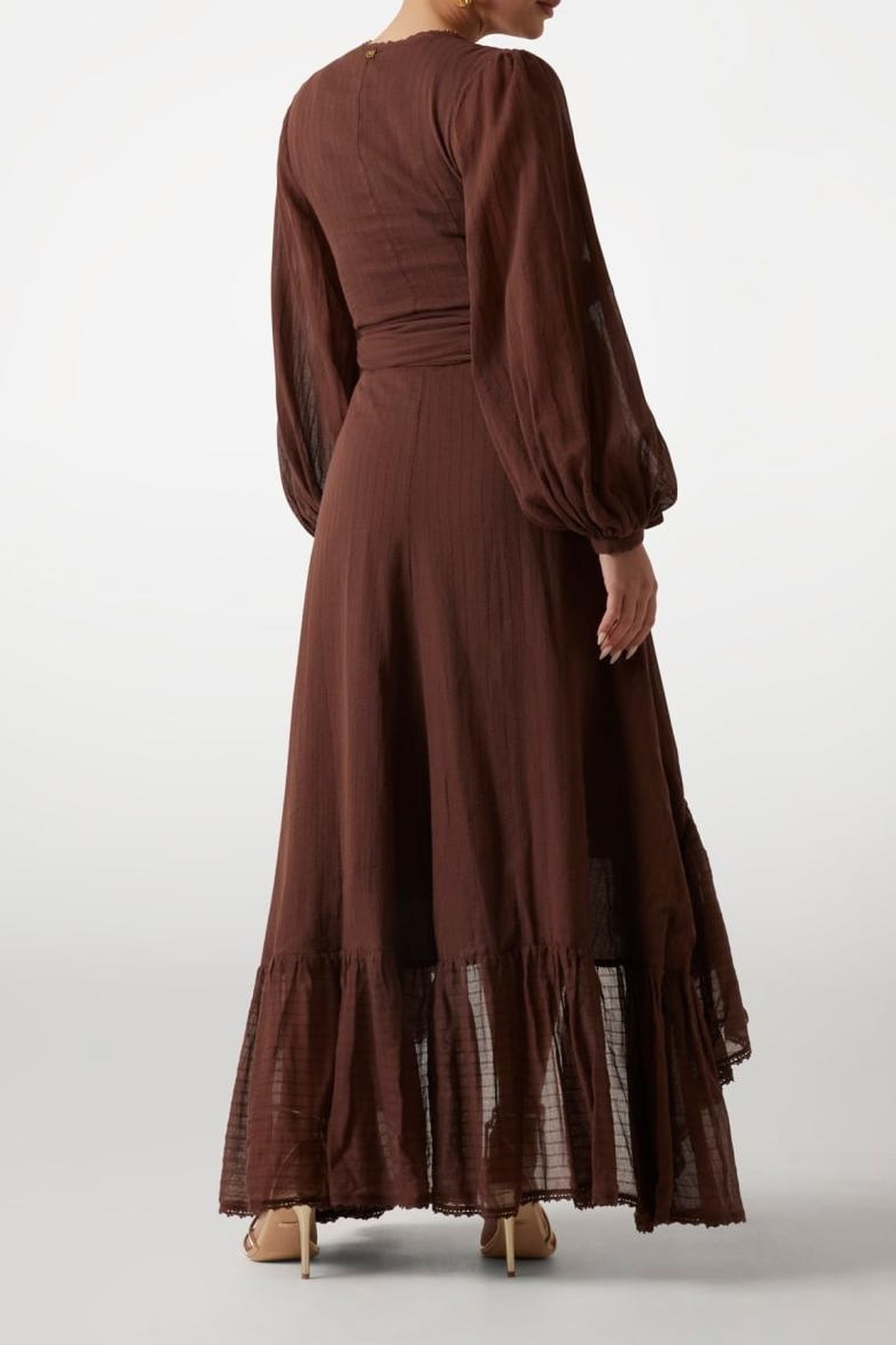 MARCIANO BY GUESS ELSA WRAP FLARE DRESS CIOCCOLATA 2