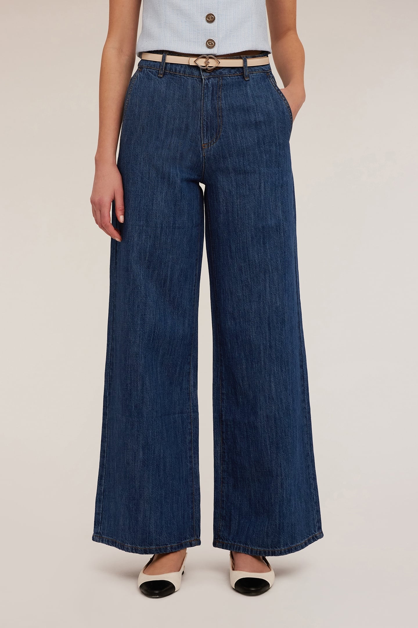 WIDE LEG JEANS IN LINEN BLEND BLUE 1