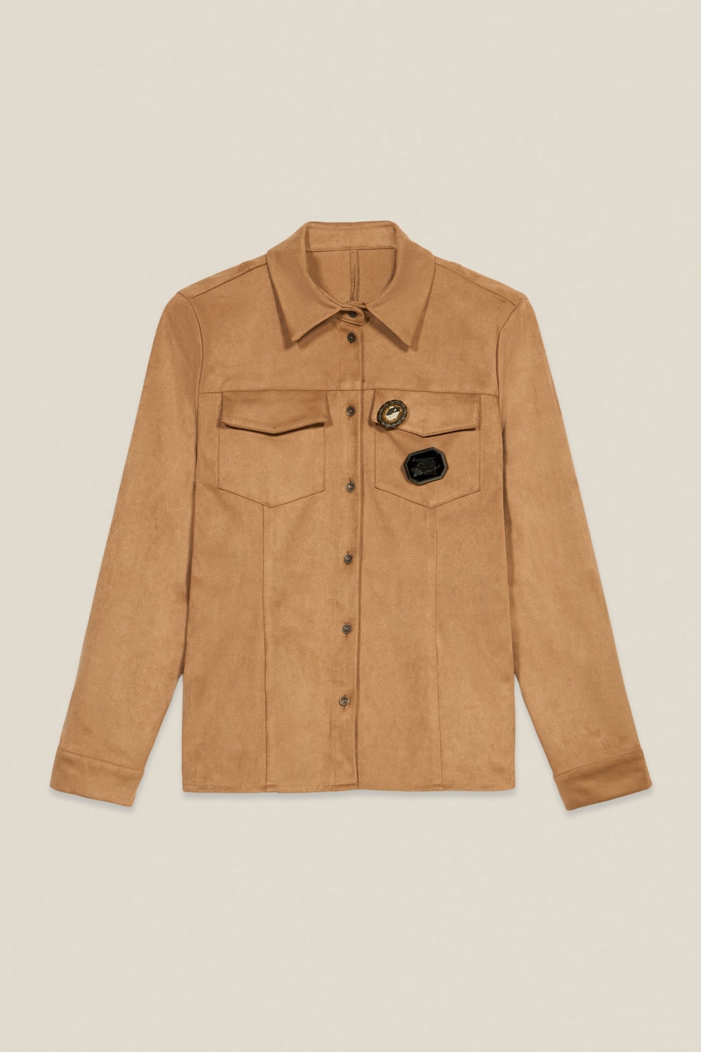 SUEDE-EFFECT SHIRT WITH PINS BROWN 4