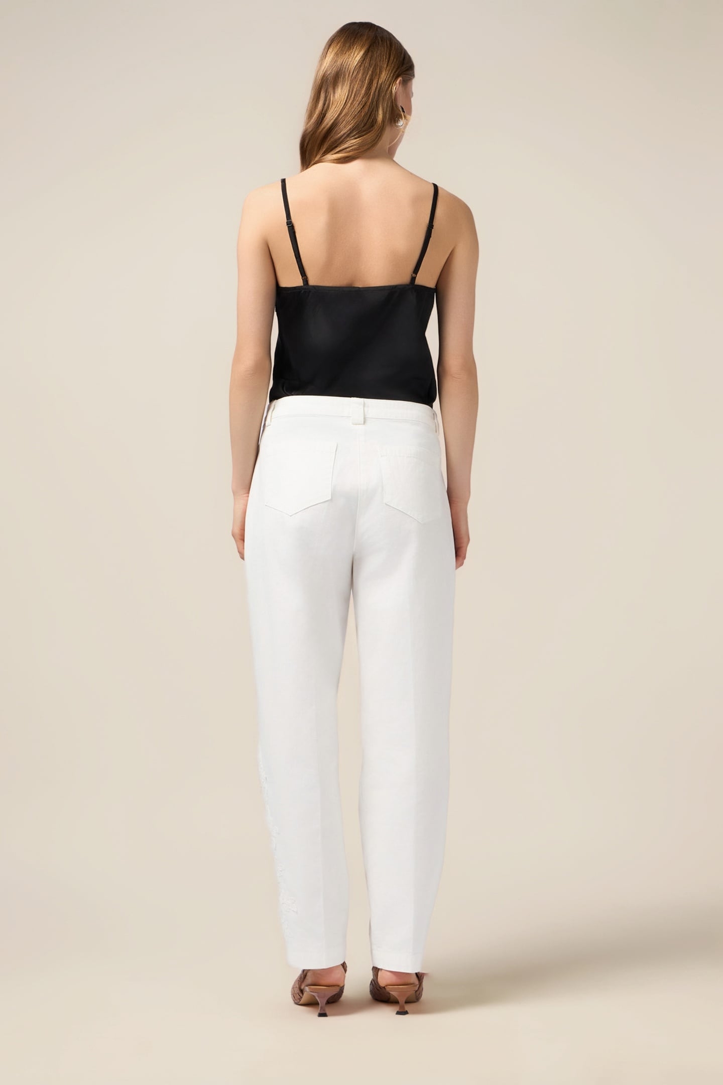 COTTON CHINOS WITH FLORAL EMBROIDERY WHITE 2