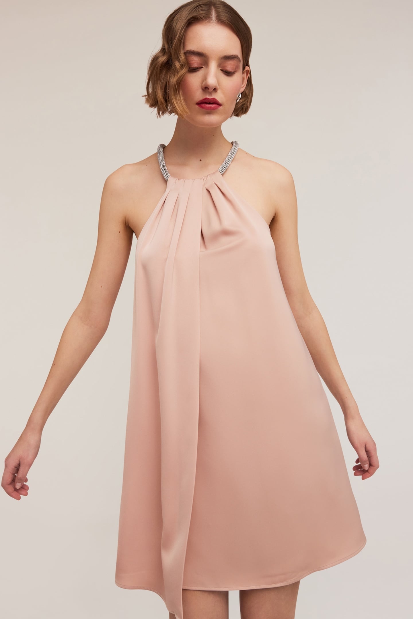 SATIN MINI DRESS WITH NECKLACE DETAIL PINK 3